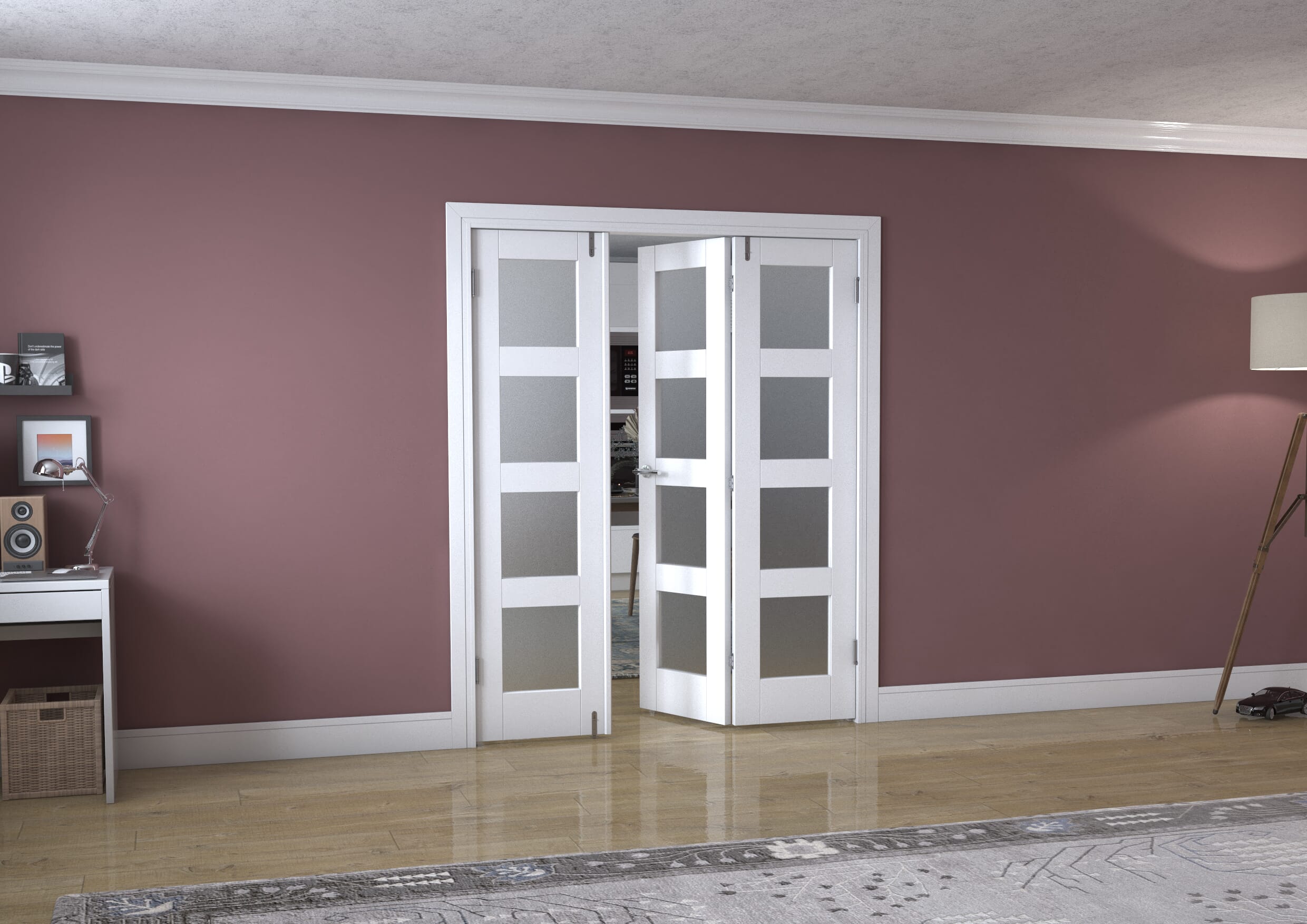 White 4L Frenchfold - Frosted (3 x 533mm Doors)