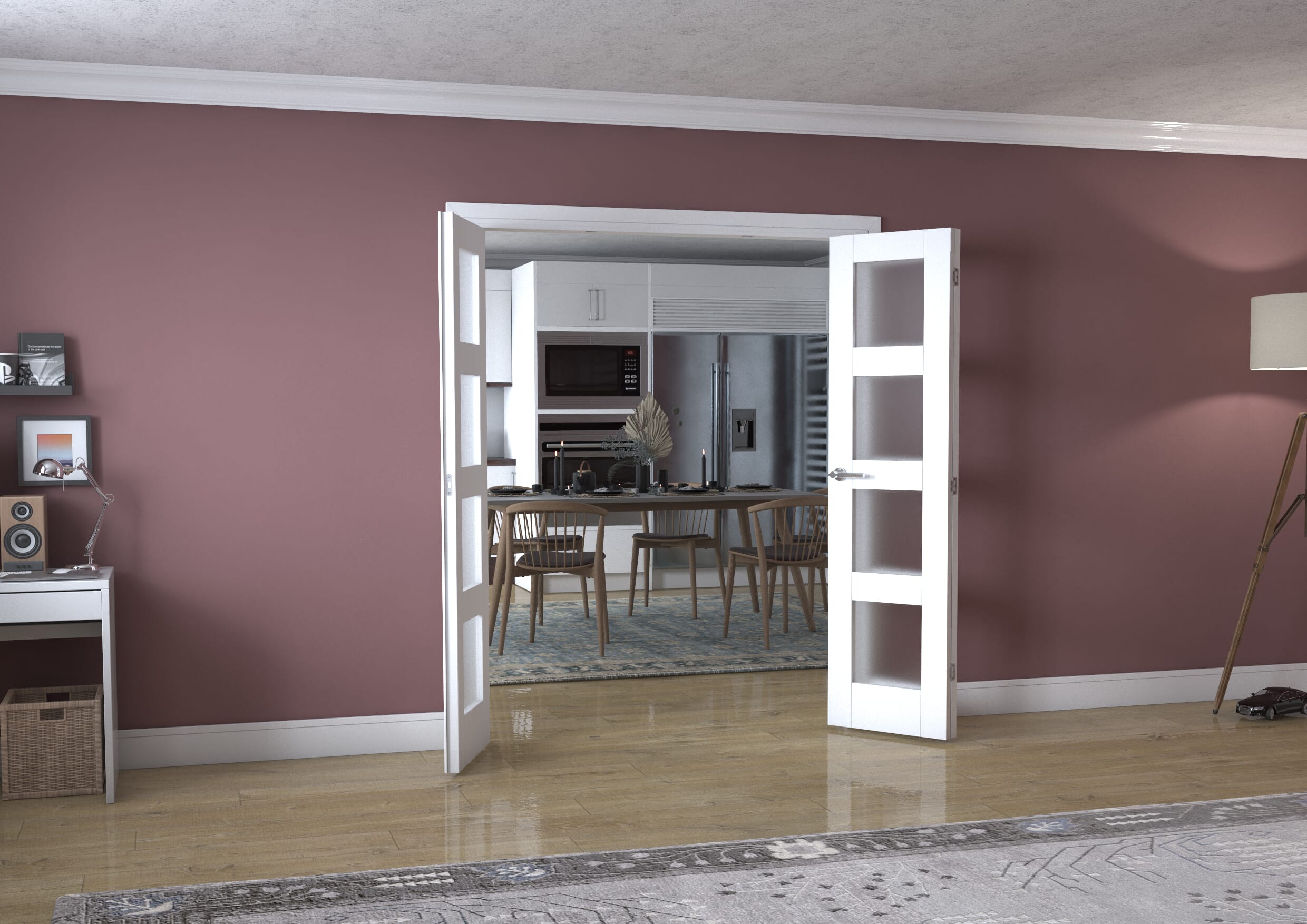 White 4L Frenchfold - Frosted (3 x 533mm Doors)