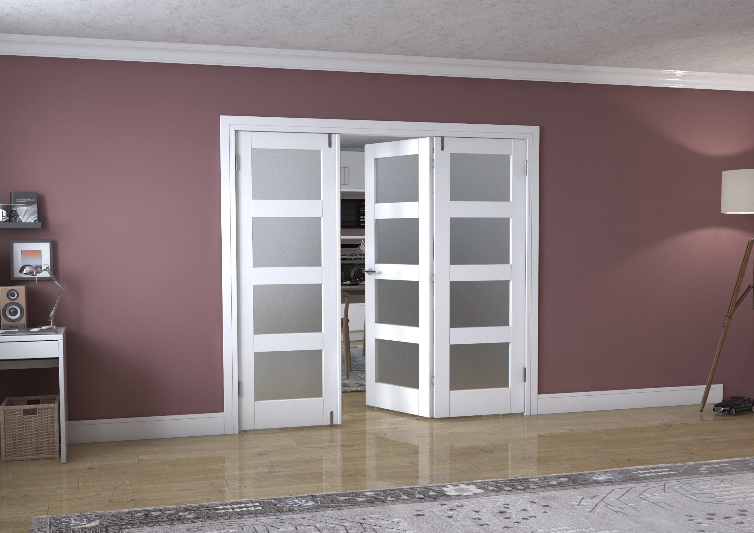 White 4L Frenchfold - Frosted (3 x 686mm Doors)