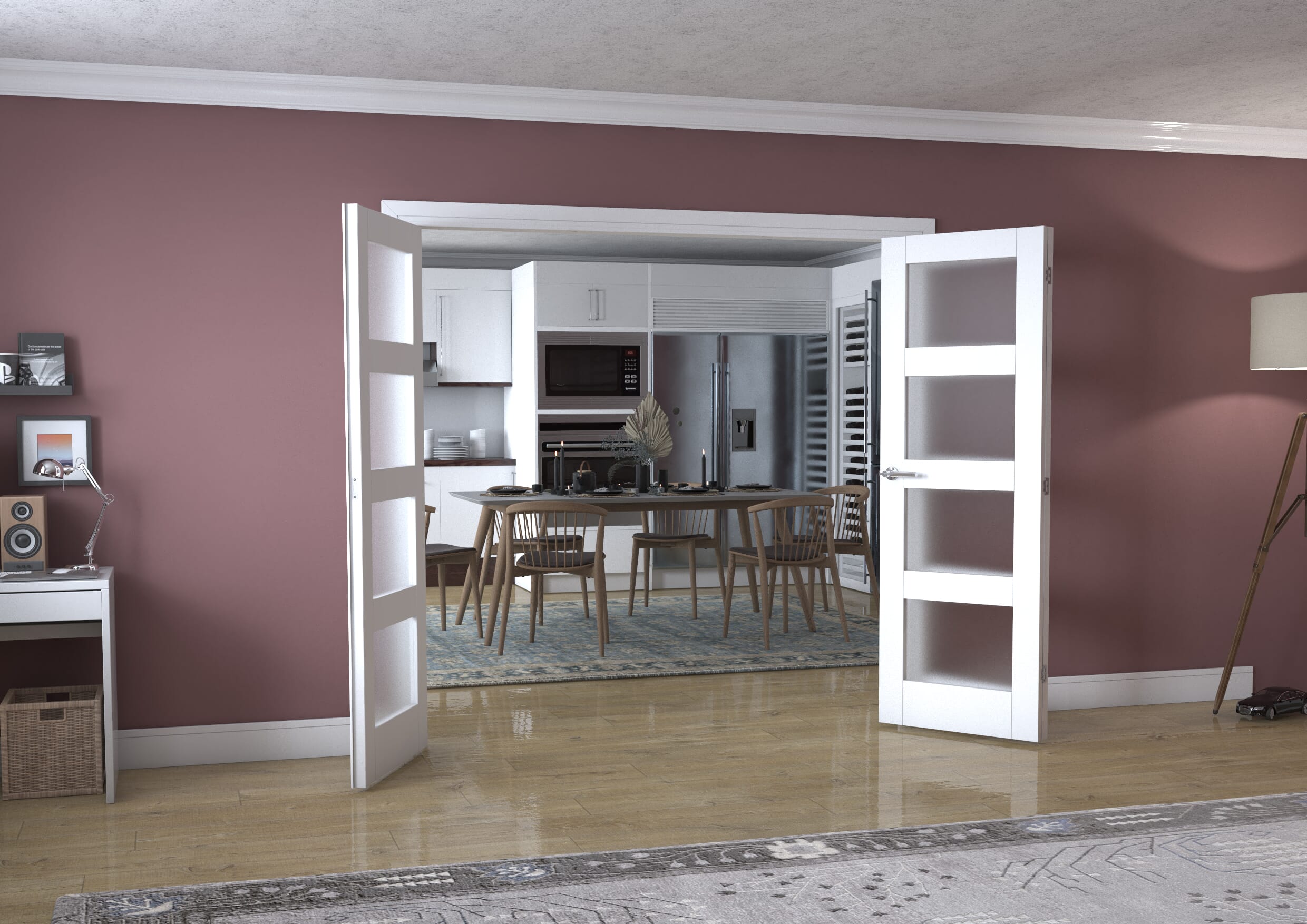White 4L Frenchfold - Frosted (3 x 686mm Doors)