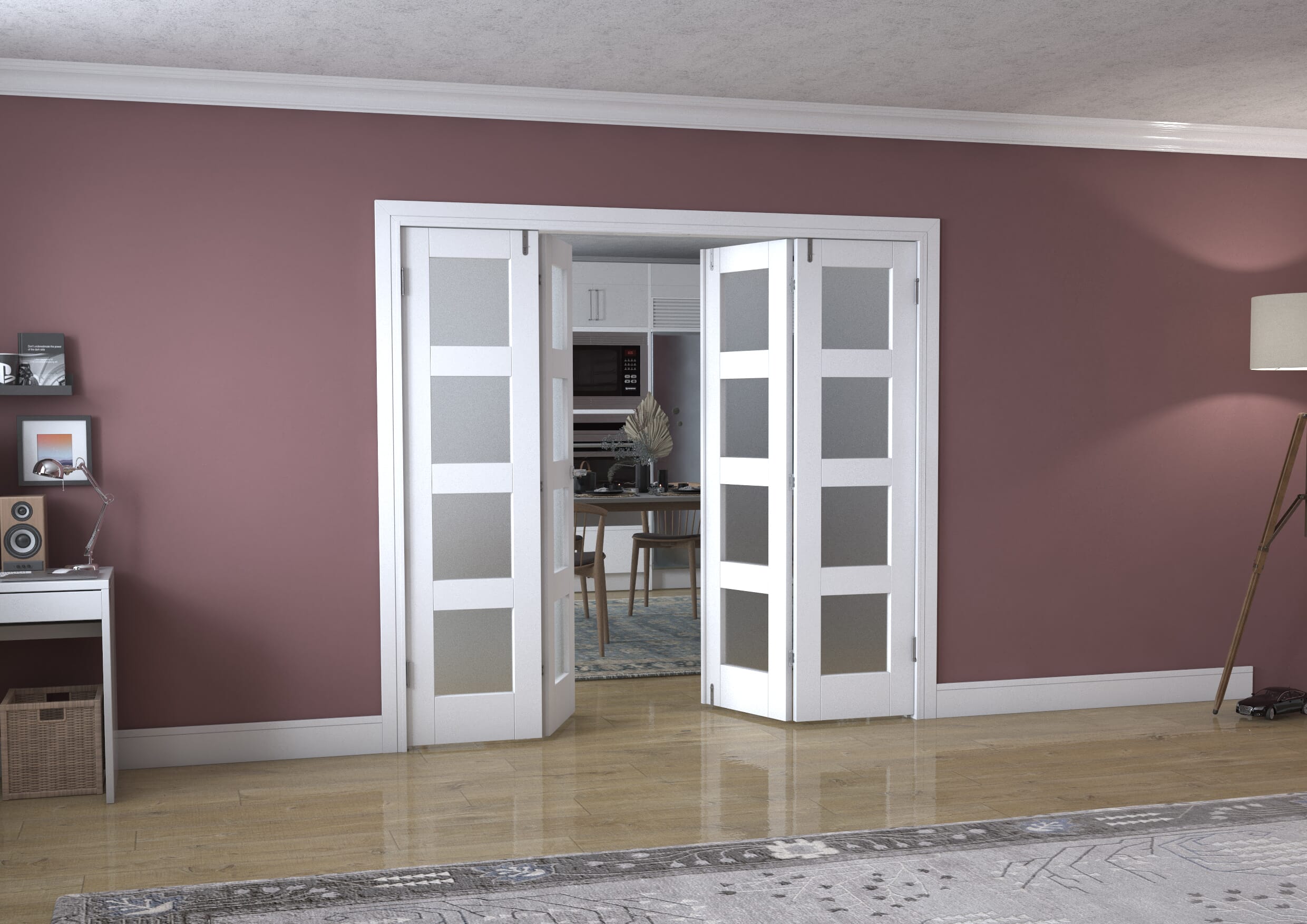 White 4L Frenchfold - Frosted (4 x 533mm Doors)