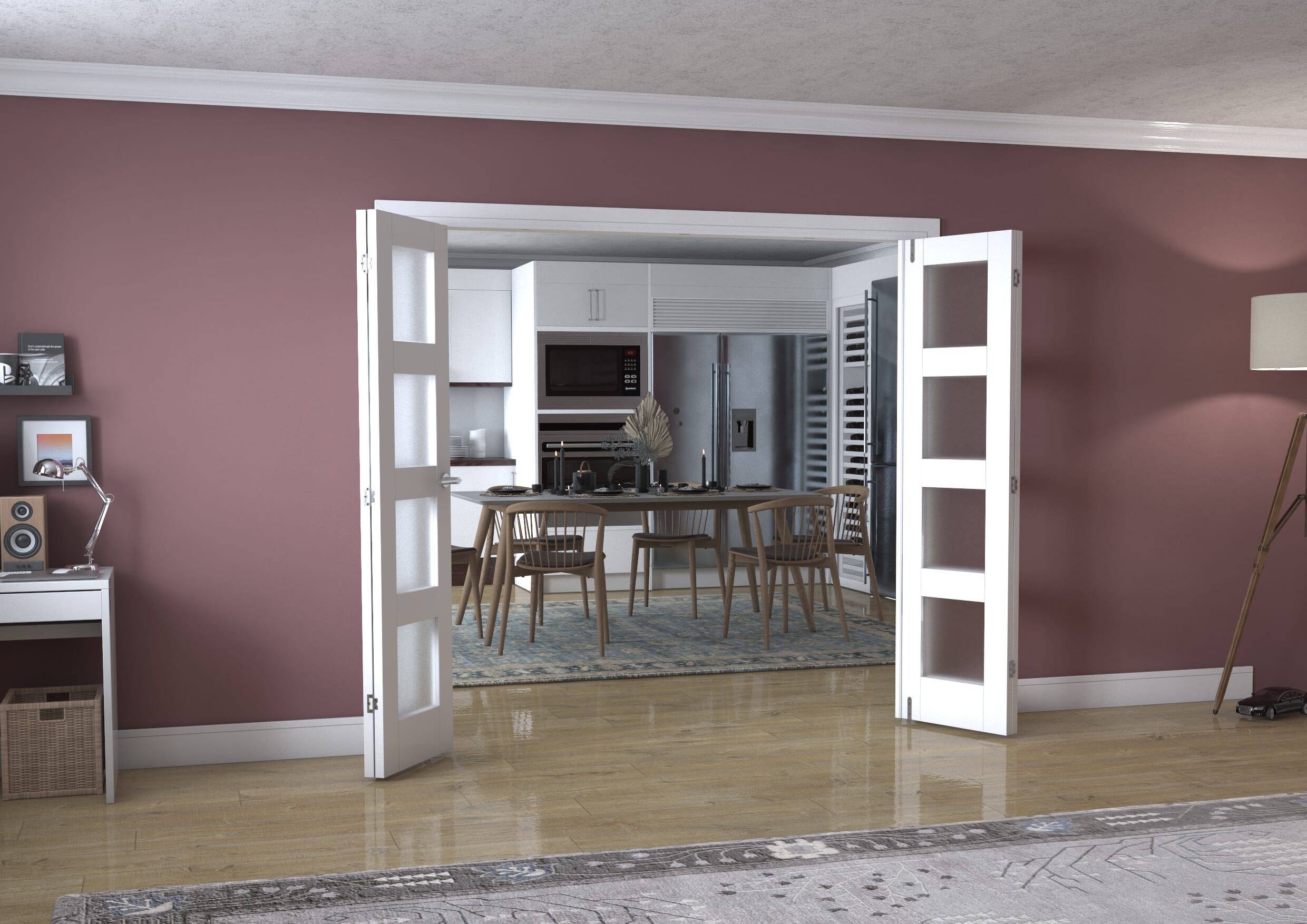 White 4L Frenchfold - Frosted (4 x 533mm Doors)