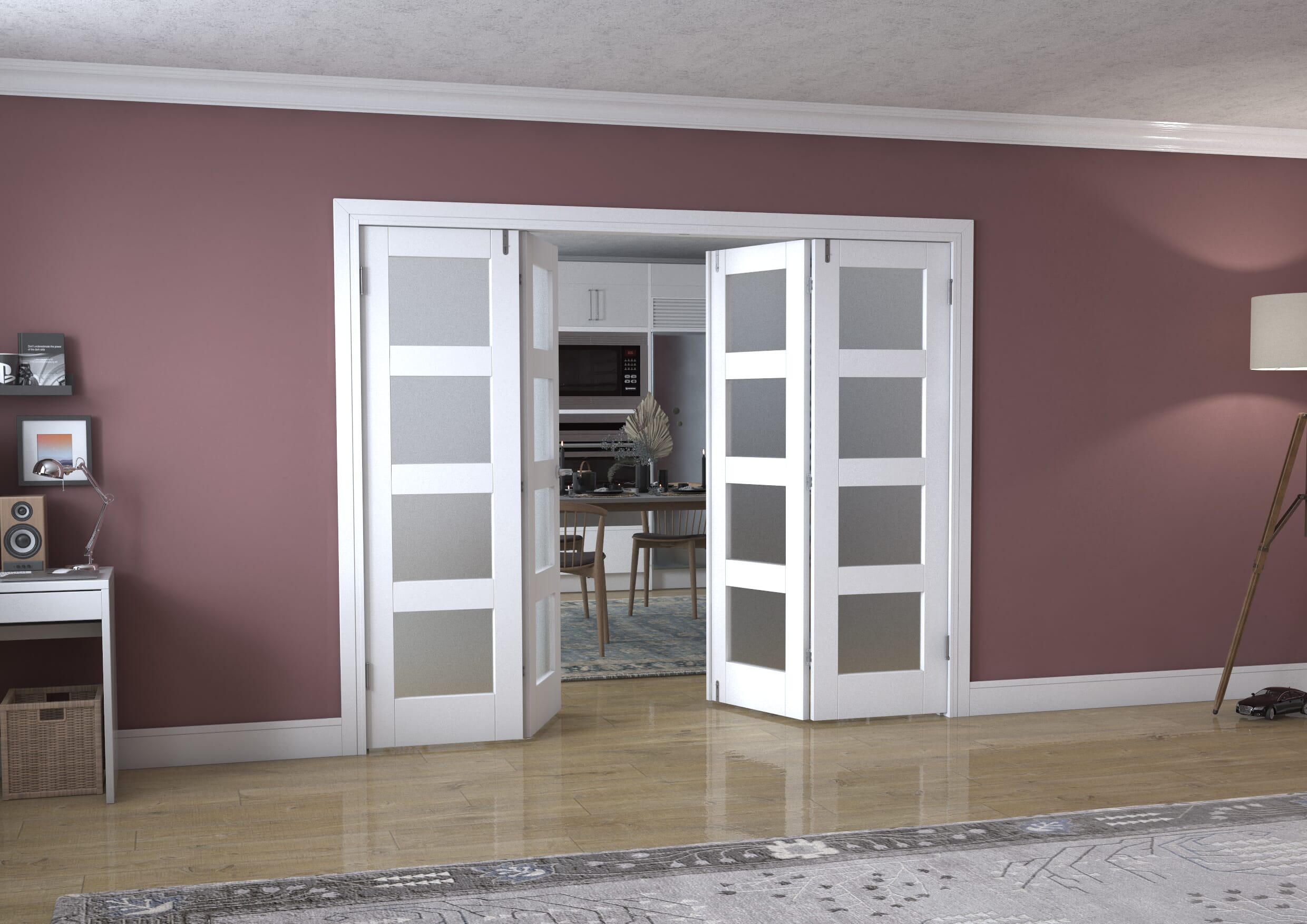 White 4L Frenchfold - Frosted (4 x 610mm Doors)