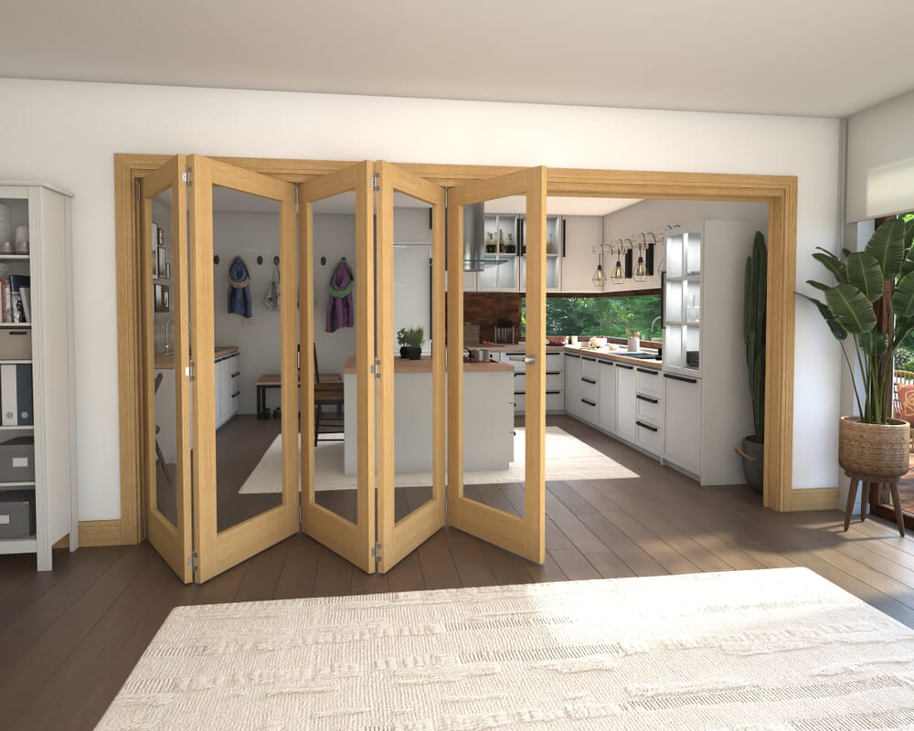Glazed Oak 5 Door Roomfold Grande (5 + 0 x 762mm Doors)