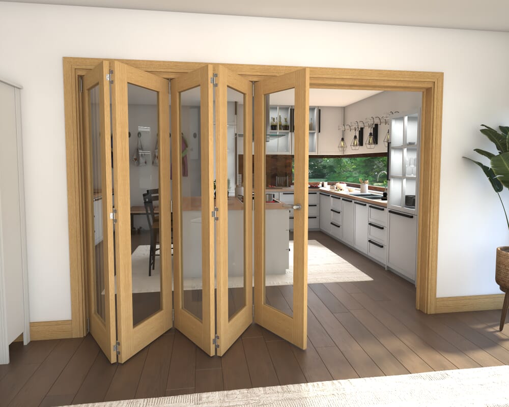 Glazed Oak 5 Door Roomfold Grande 3000mm 5 + 0 Set