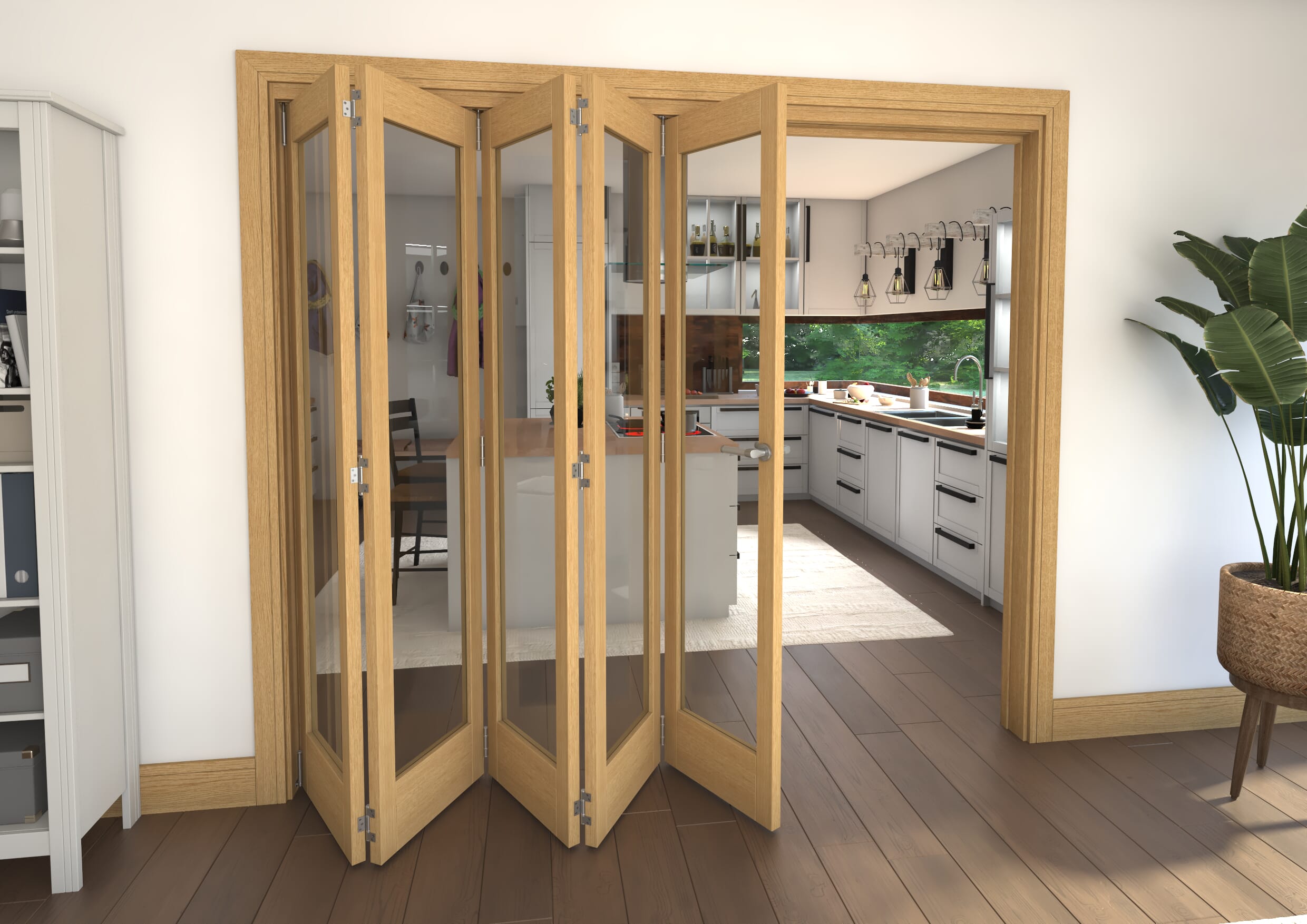 Glazed Oak 5 Door Roomfold Grande (5 + 0 x 457mm Doors)