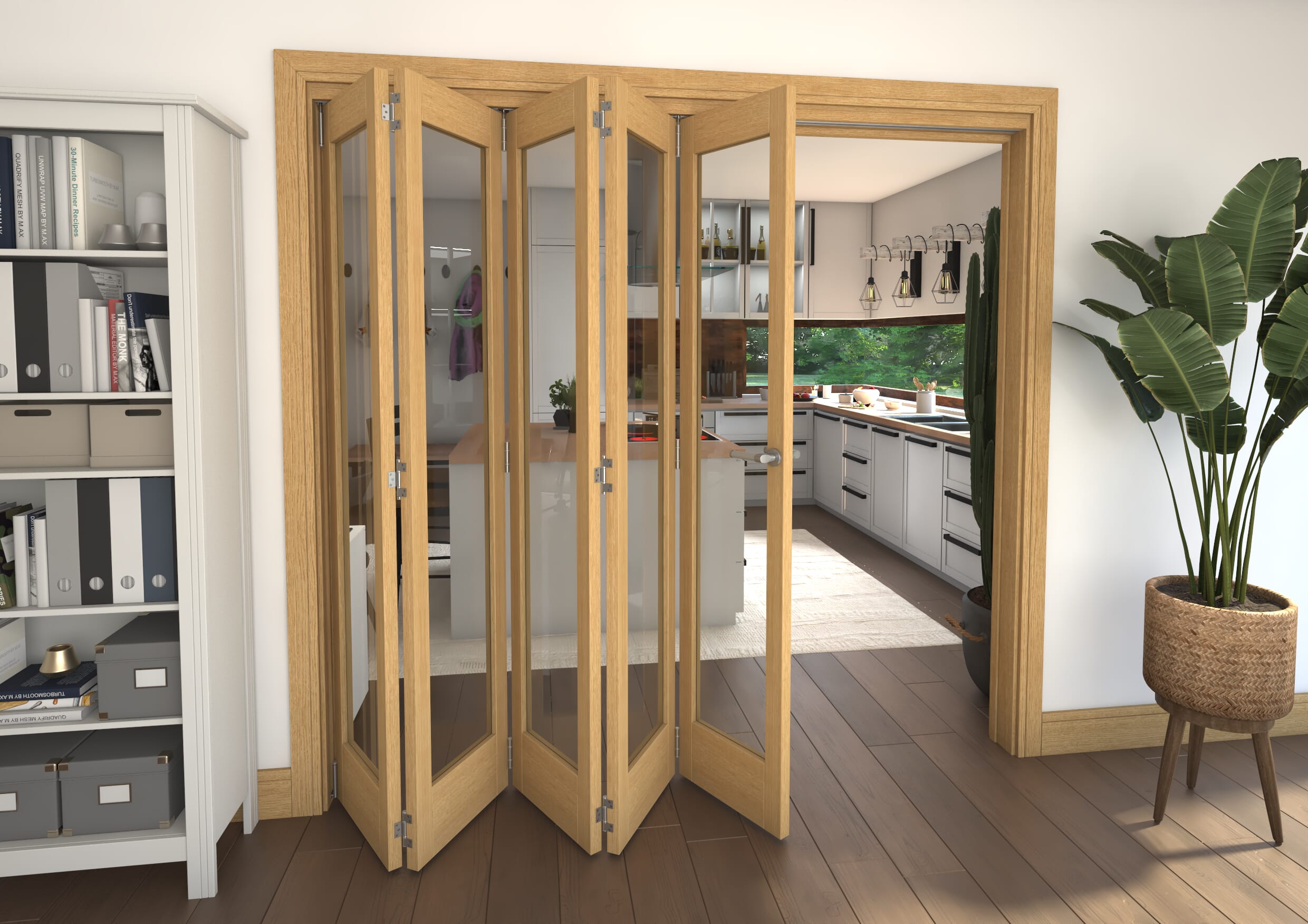 Glazed Oak 5 Door Roomfold Grande (5 + 0 x 419mm Doors)