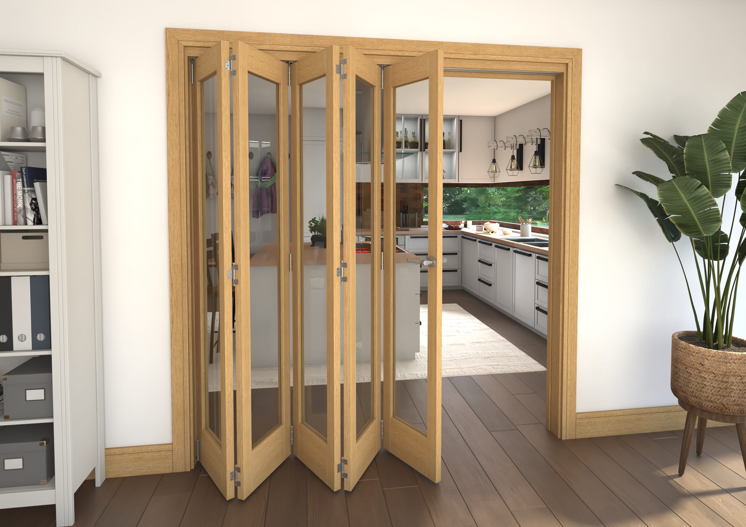 Glazed Oak 5 Door Roomfold Grande (5 + 0 x 381mm Doors)