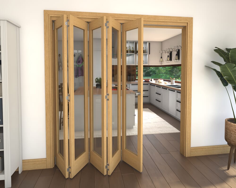Glazed Oak 5 Door Roomfold Grande (5 + 0 x 381mm Doors)
