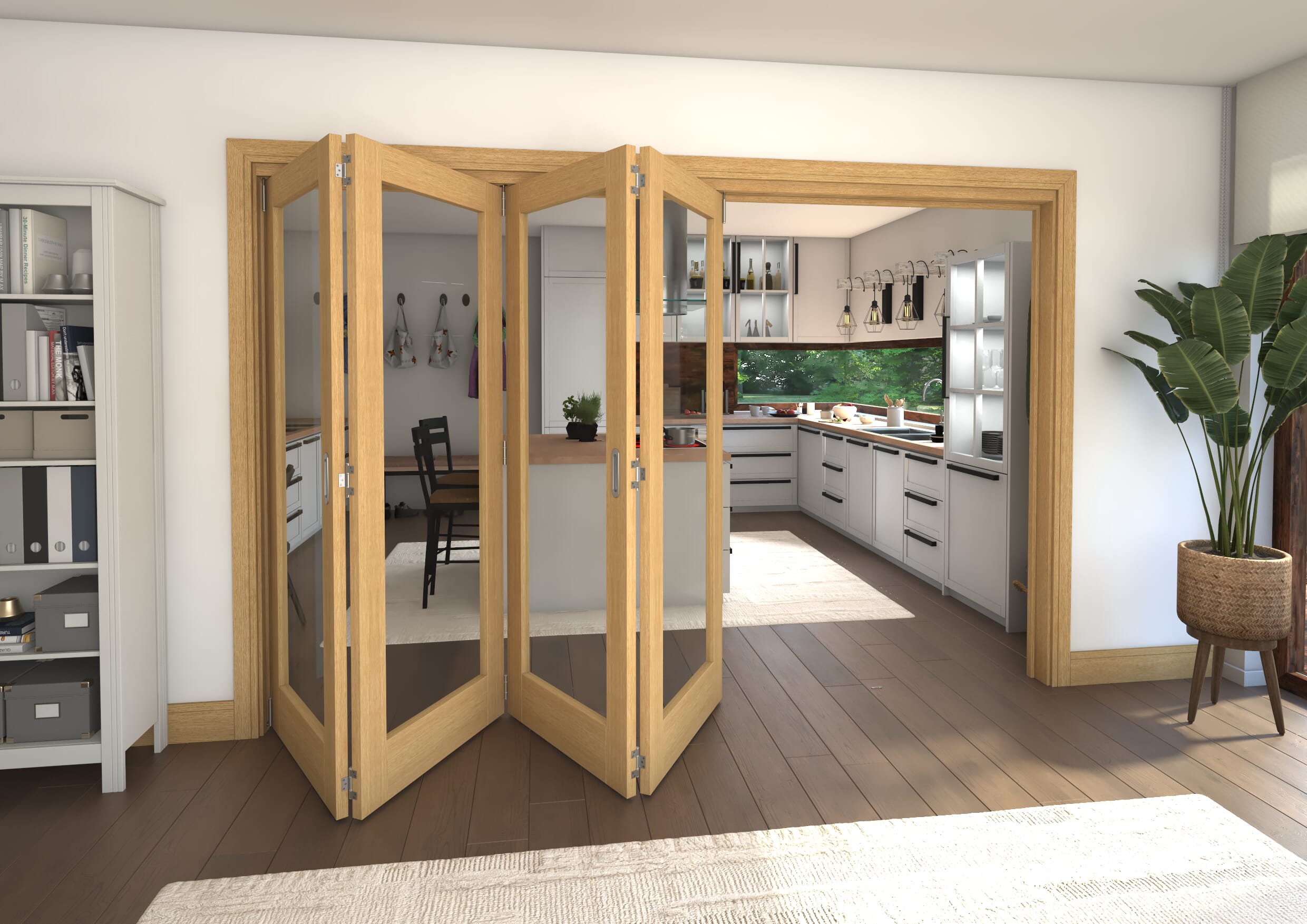 Glazed Oak 4 Door Roomfold Grande (4 + 0 x 762mm Doors)