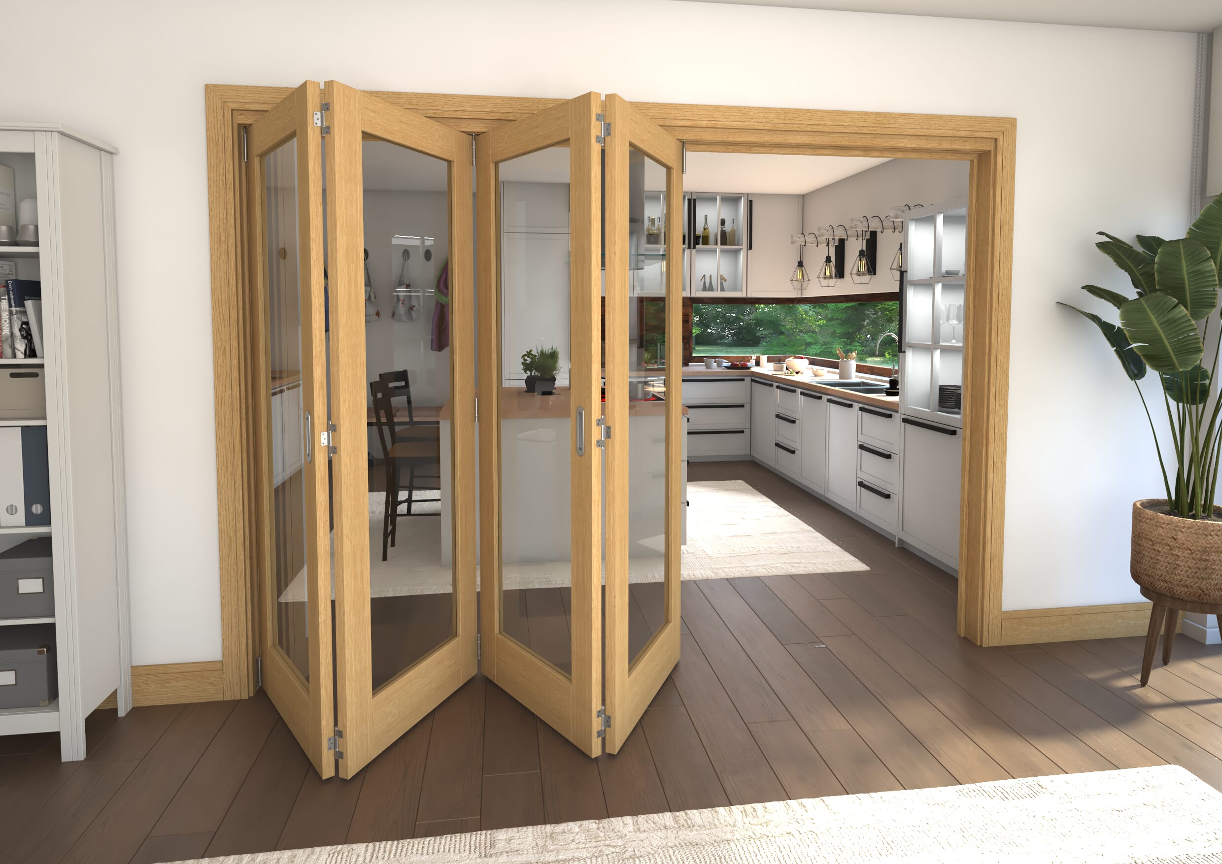 Glazed Oak 4 Door Roomfold Grande (4 + 0 x 686mm Doors)