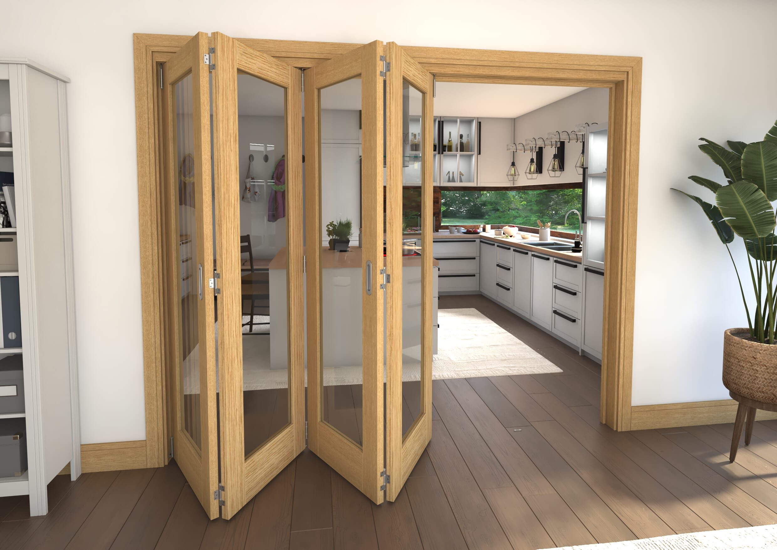 Glazed Oak 4 Door Roomfold Grande (4 + 0 x 610mm Doors)