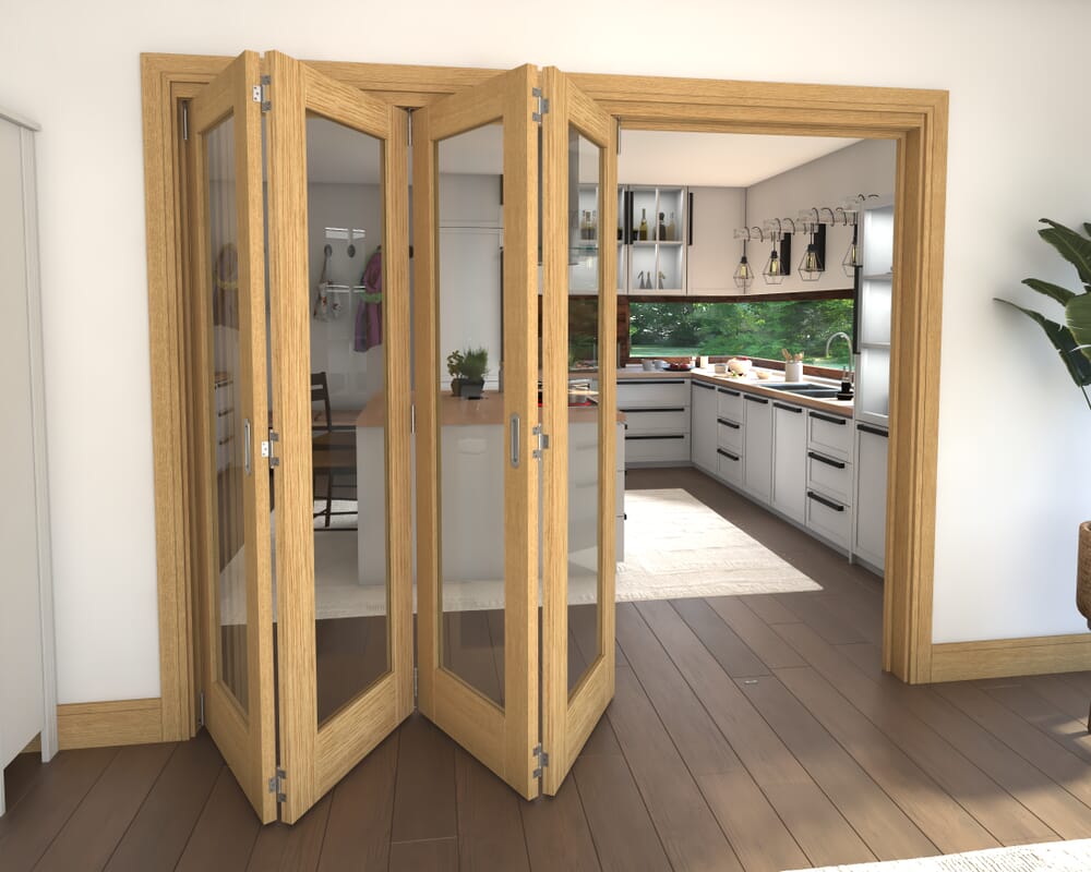 Glazed Oak 4 Door Roomfold Grande (4 + 0 x 610mm Doors)
