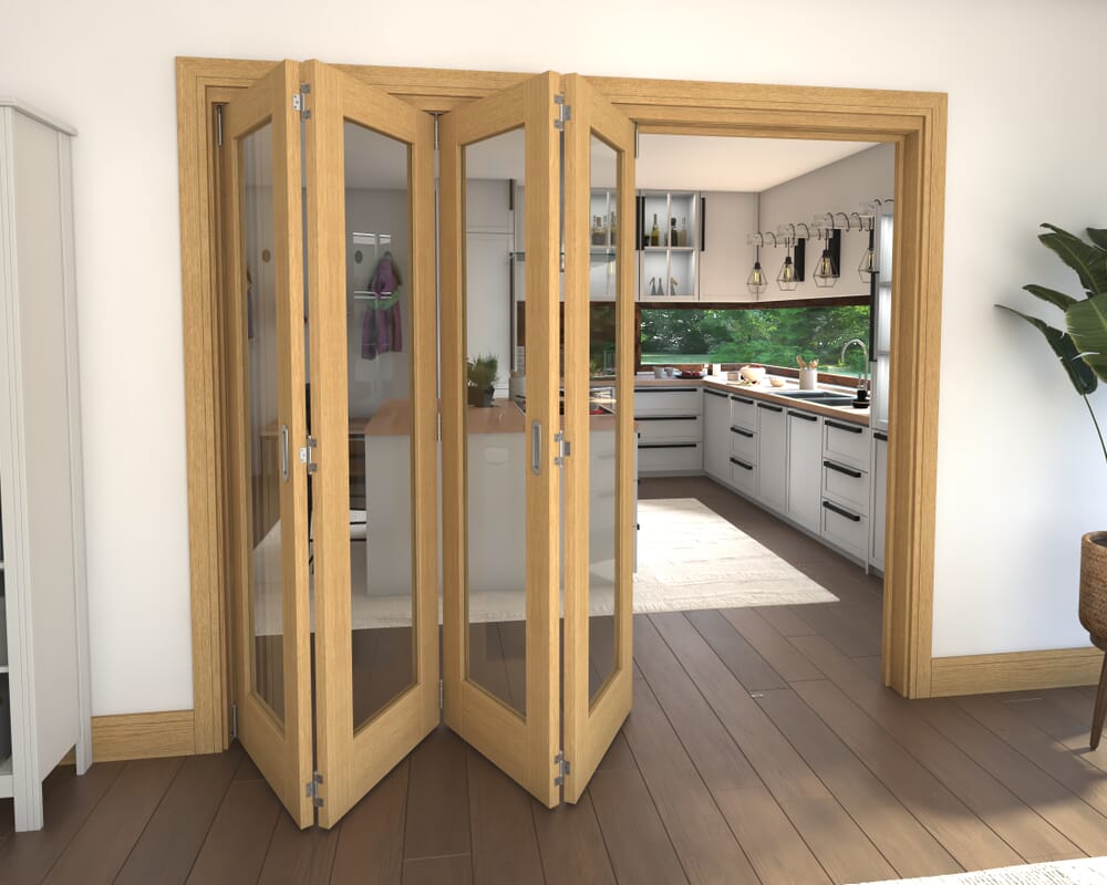 Glazed Oak 4 Door Roomfold Grande 2400mm 4 + 0 Set