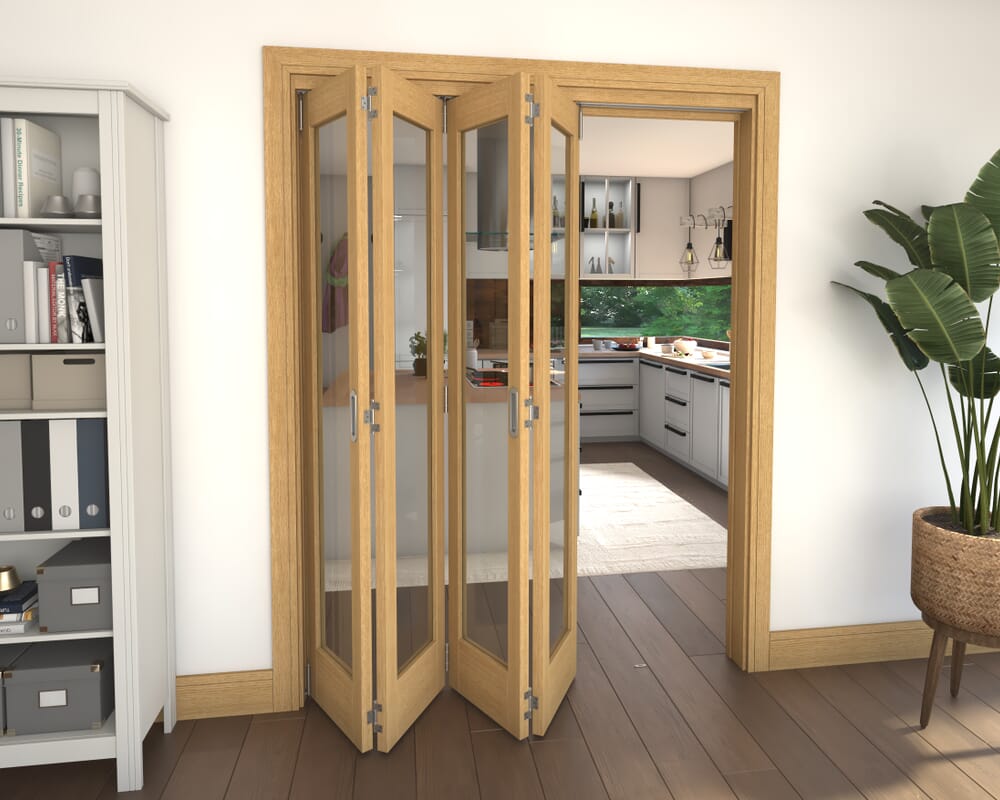 Glazed Oak 4 Door Roomfold Grande (4 + 0 x 381mm Doors)