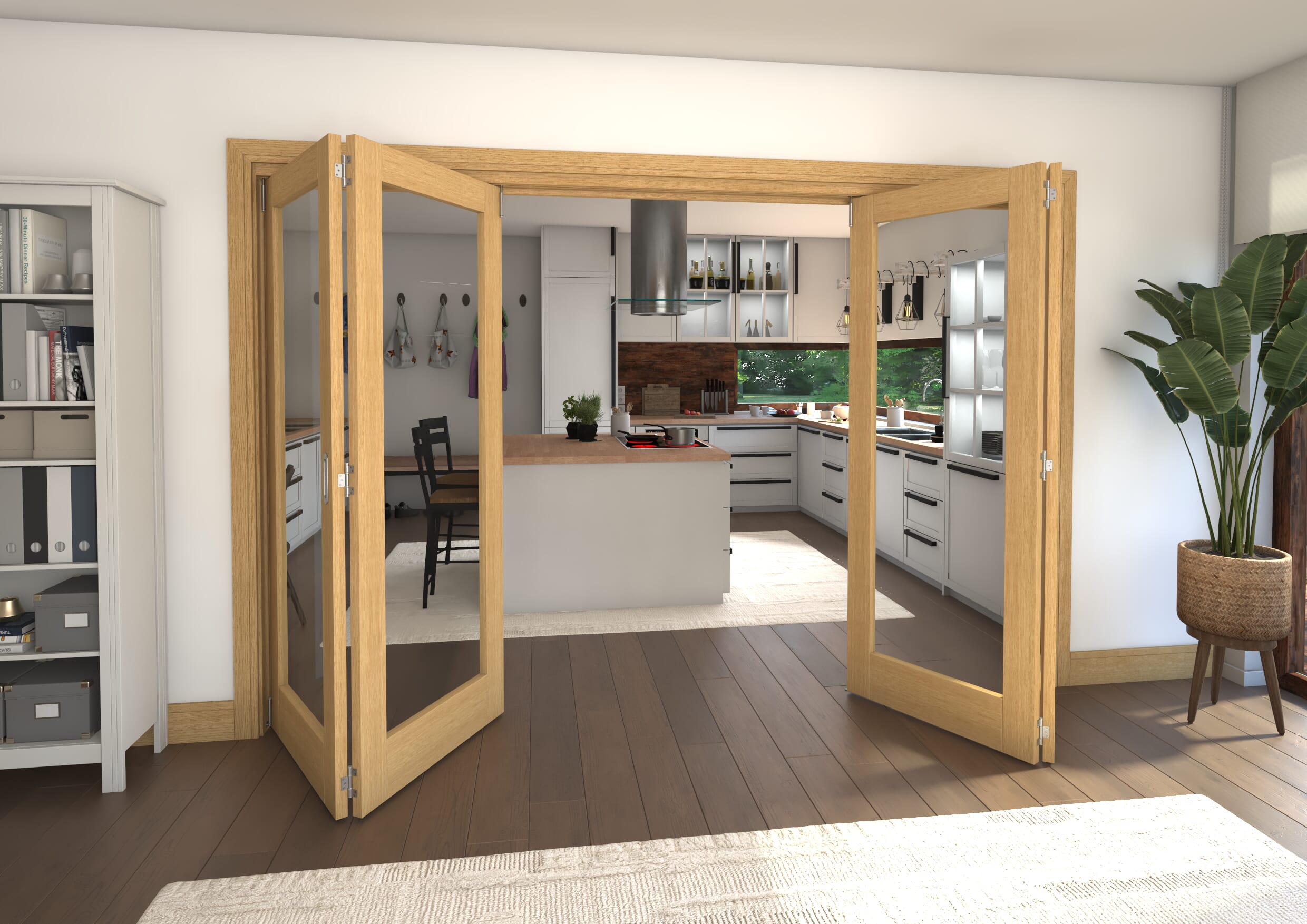 Glazed Oak 4 Door Roomfold Grande (2 + 2 x 762mm Doors)