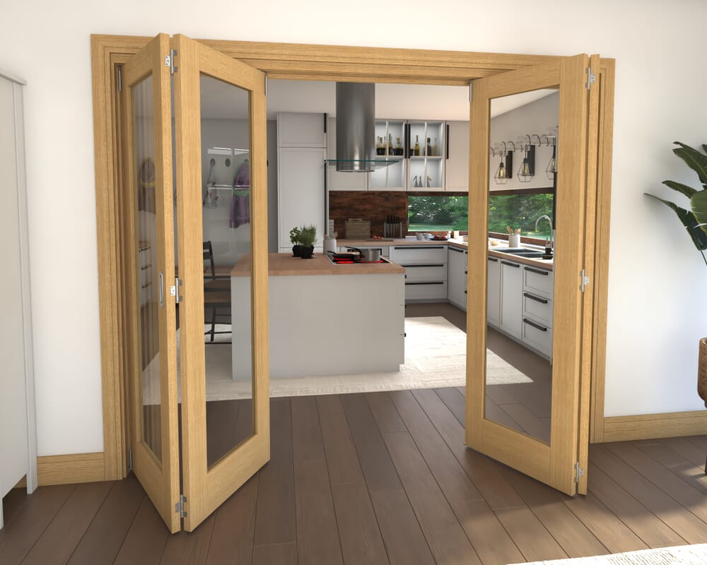 Glazed Oak 4 Door Roomfold Grande (2 + 2 x 610mm Doors)
