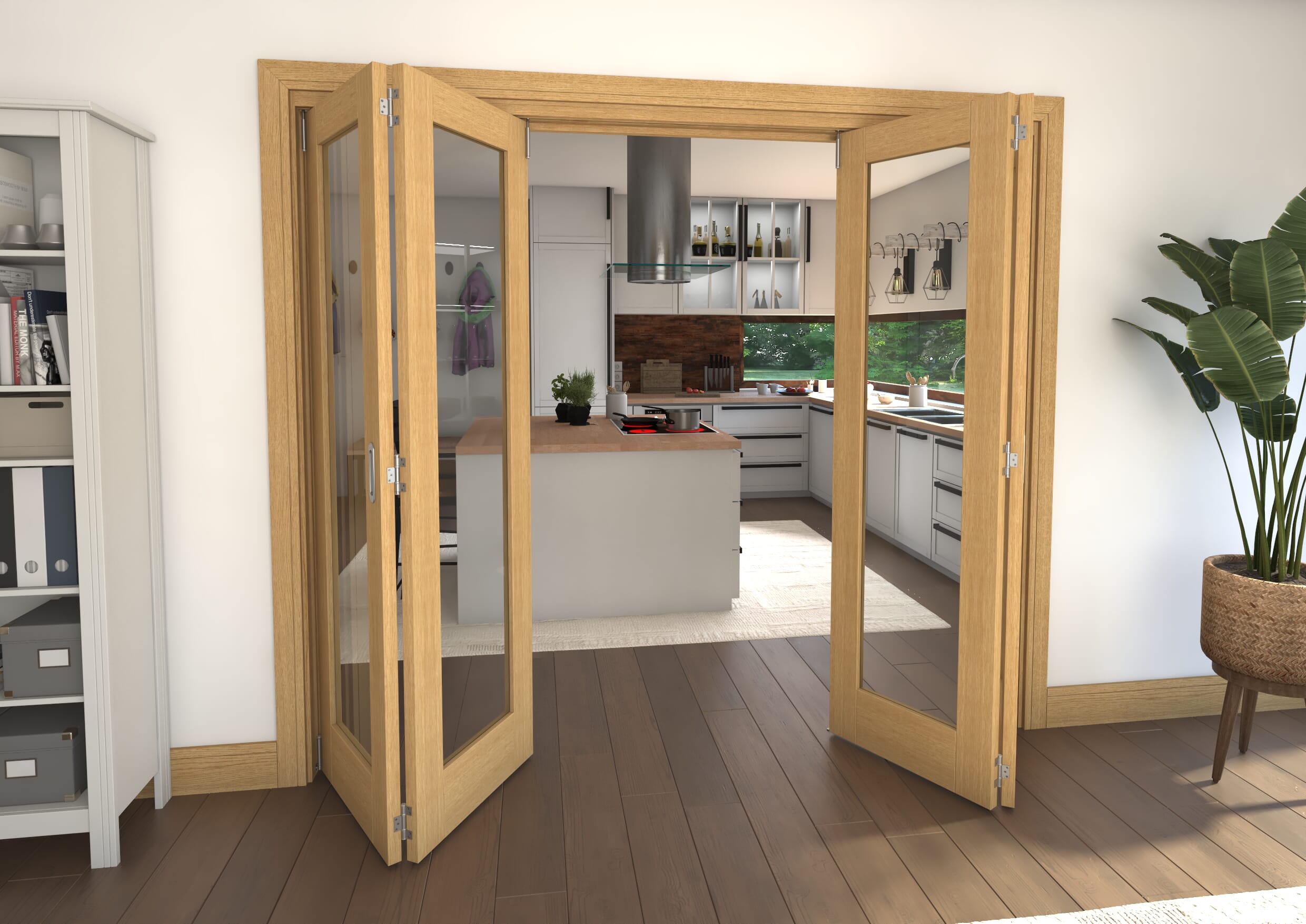 Glazed Oak 4 Door Roomfold Grande 2400mm 2 + 2 Set