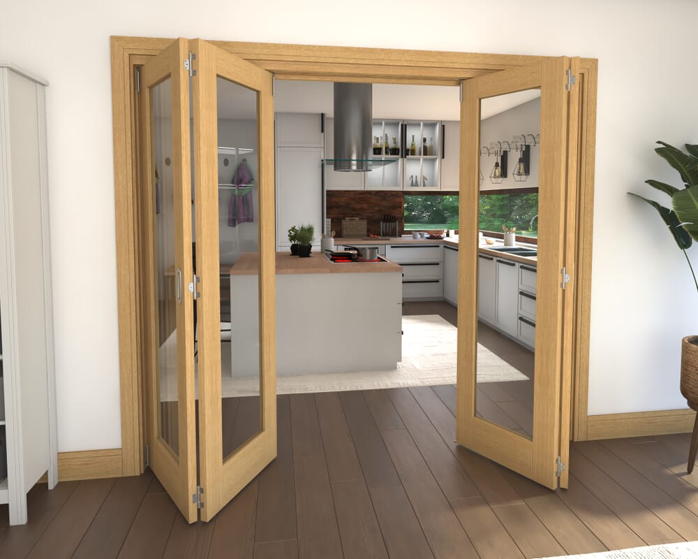 Glazed Oak 4 Door Roomfold Grande 2400mm 2 + 2 Set