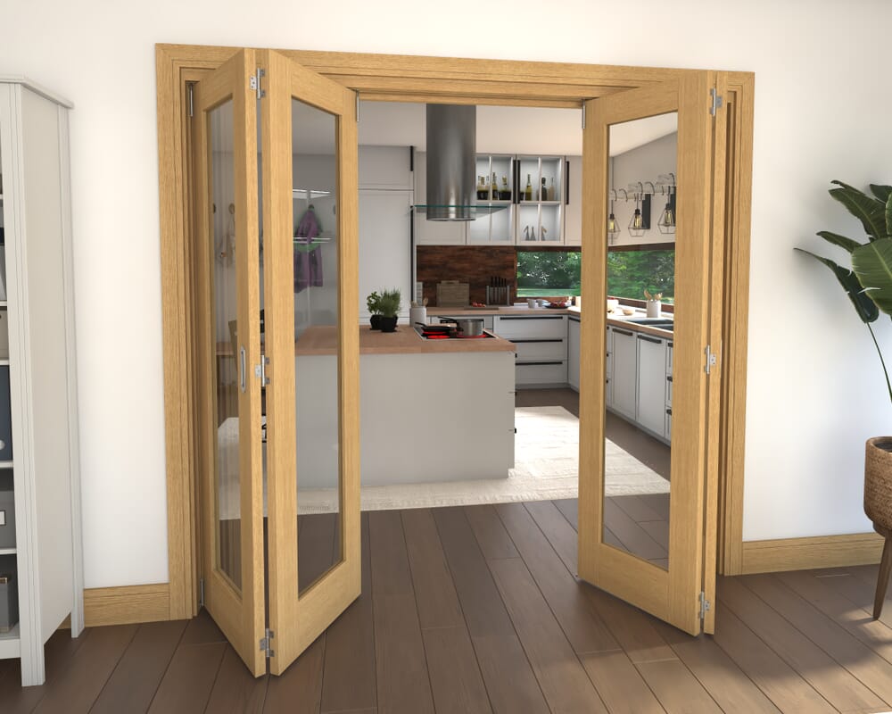 Glazed Oak 4 Door Roomfold Grande (2 + 2 x 533mm Doors)