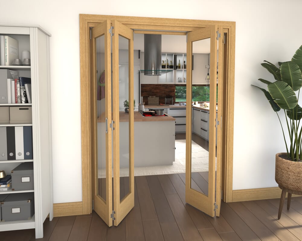 Glazed Oak 4 Door Roomfold Grande (2 + 2 x 381mm Doors)