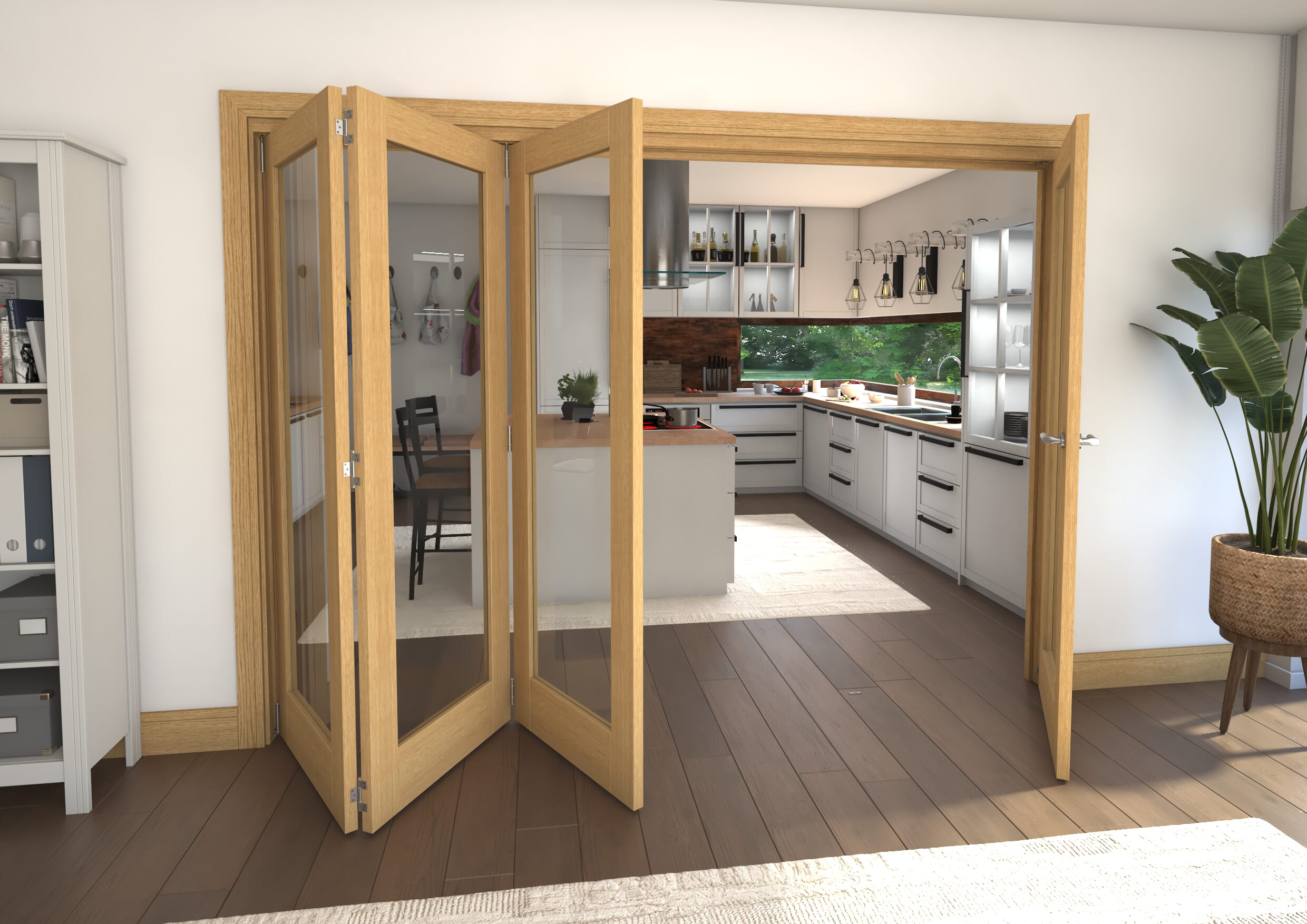 Glazed Oak 4 Door Roomfold Grande (3 + 1 x 686mm Doors)