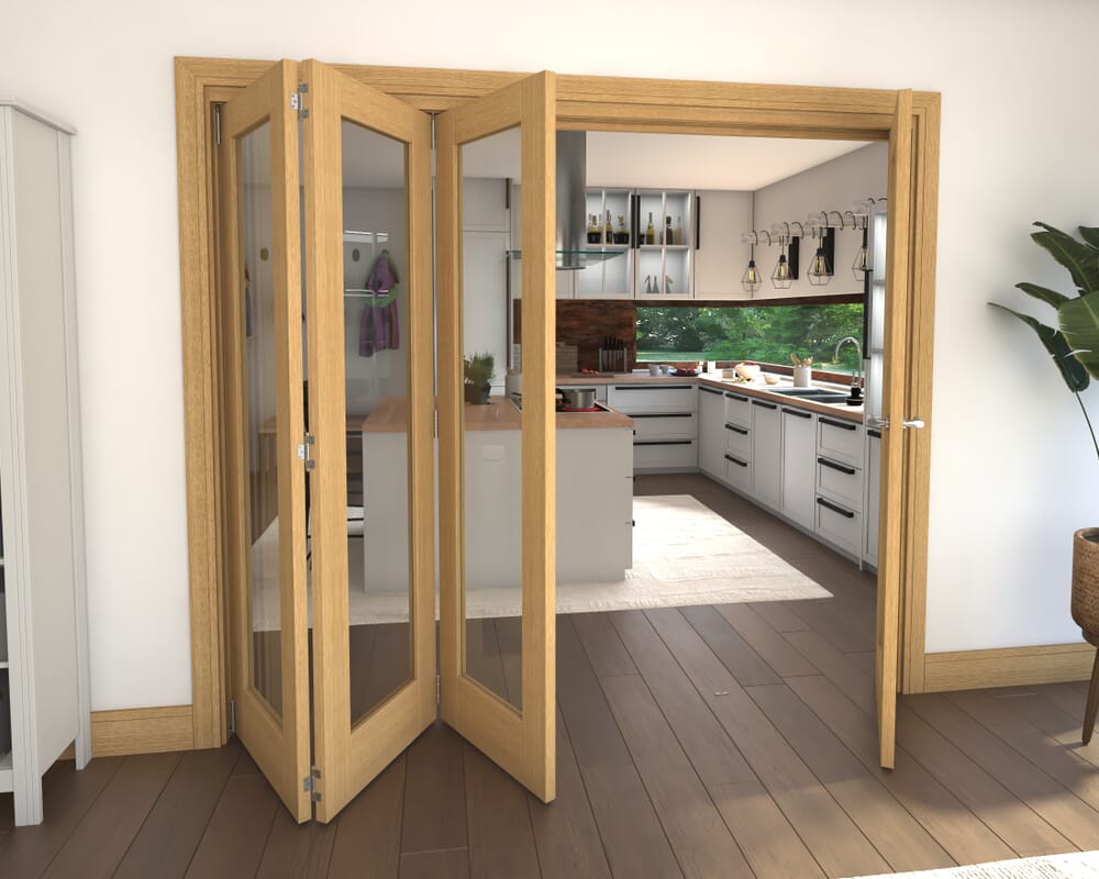Glazed Oak 4 Door Roomfold Grande 2400mm 3 + 1 Set