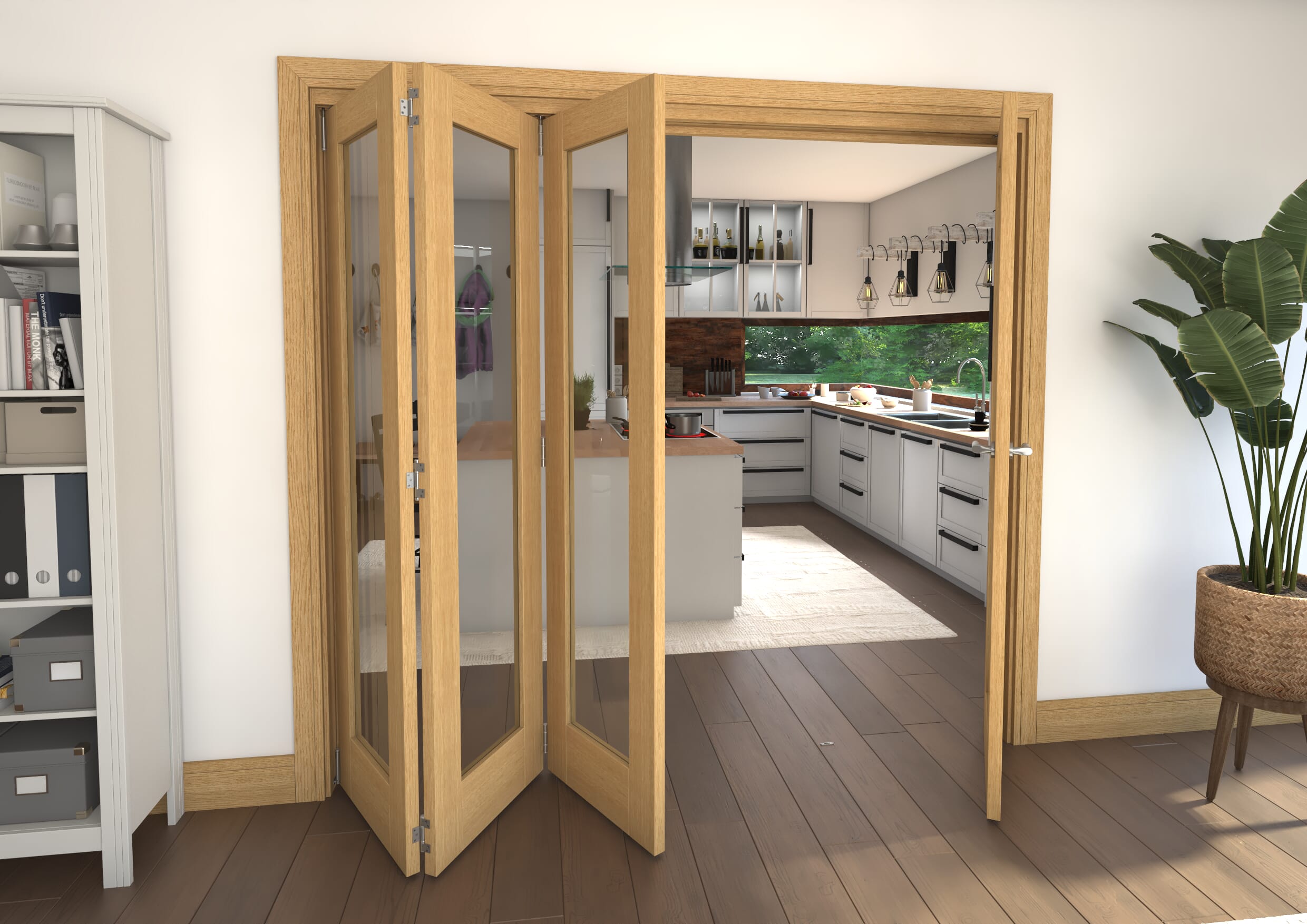 Glazed Oak 4 Door Roomfold Grande (3 + 1 x 533mm Doors)