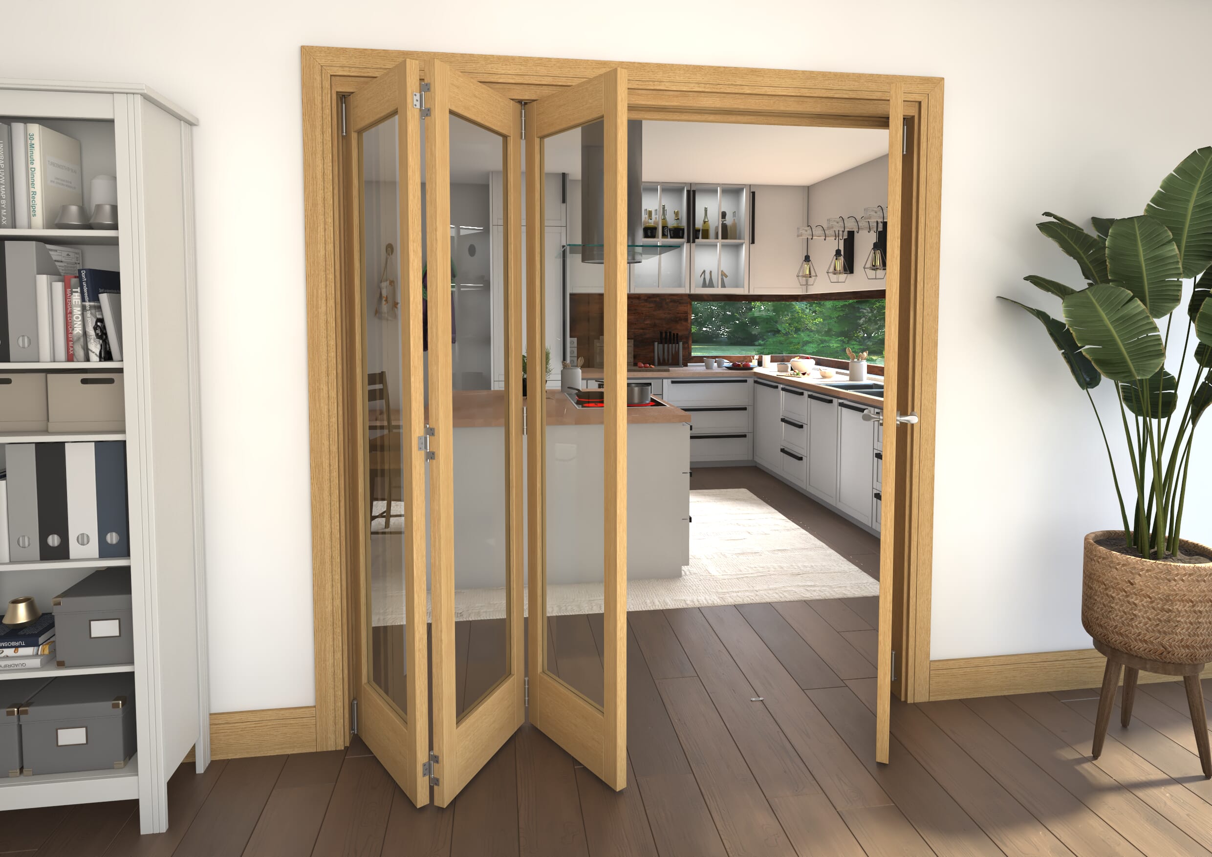 Glazed Oak 4 Door Roomfold Grande (3 + 1 x 457mm Doors)