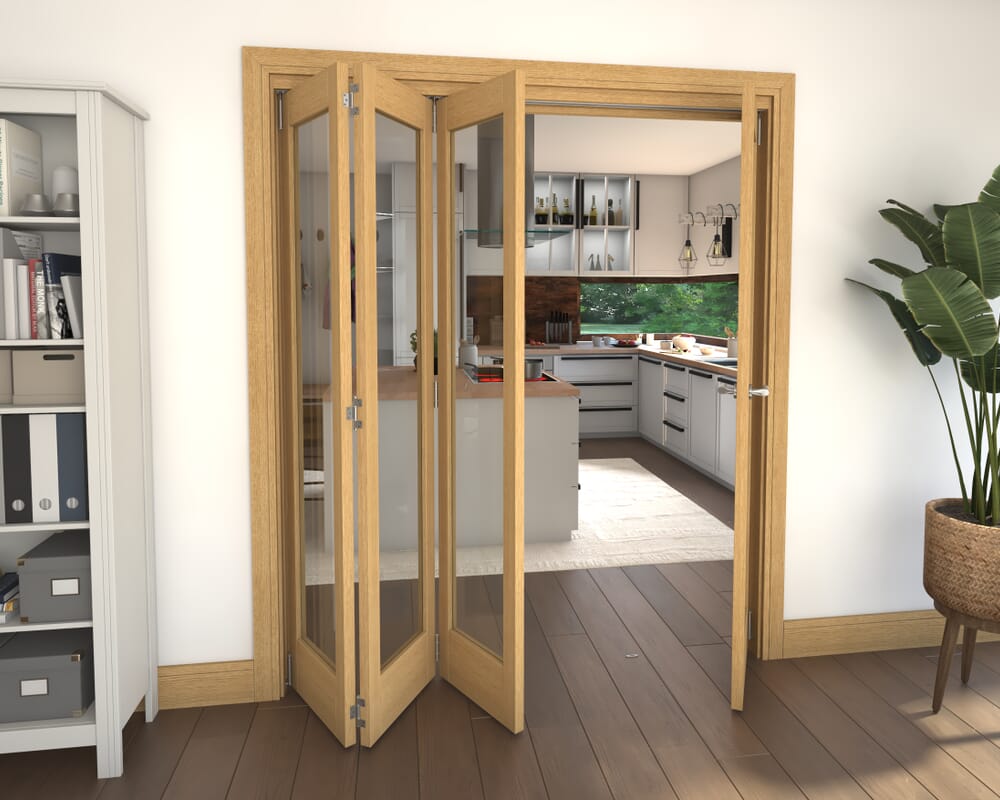 Glazed Oak 4 Door Roomfold Grande (3 + 1 x 419mm Doors)