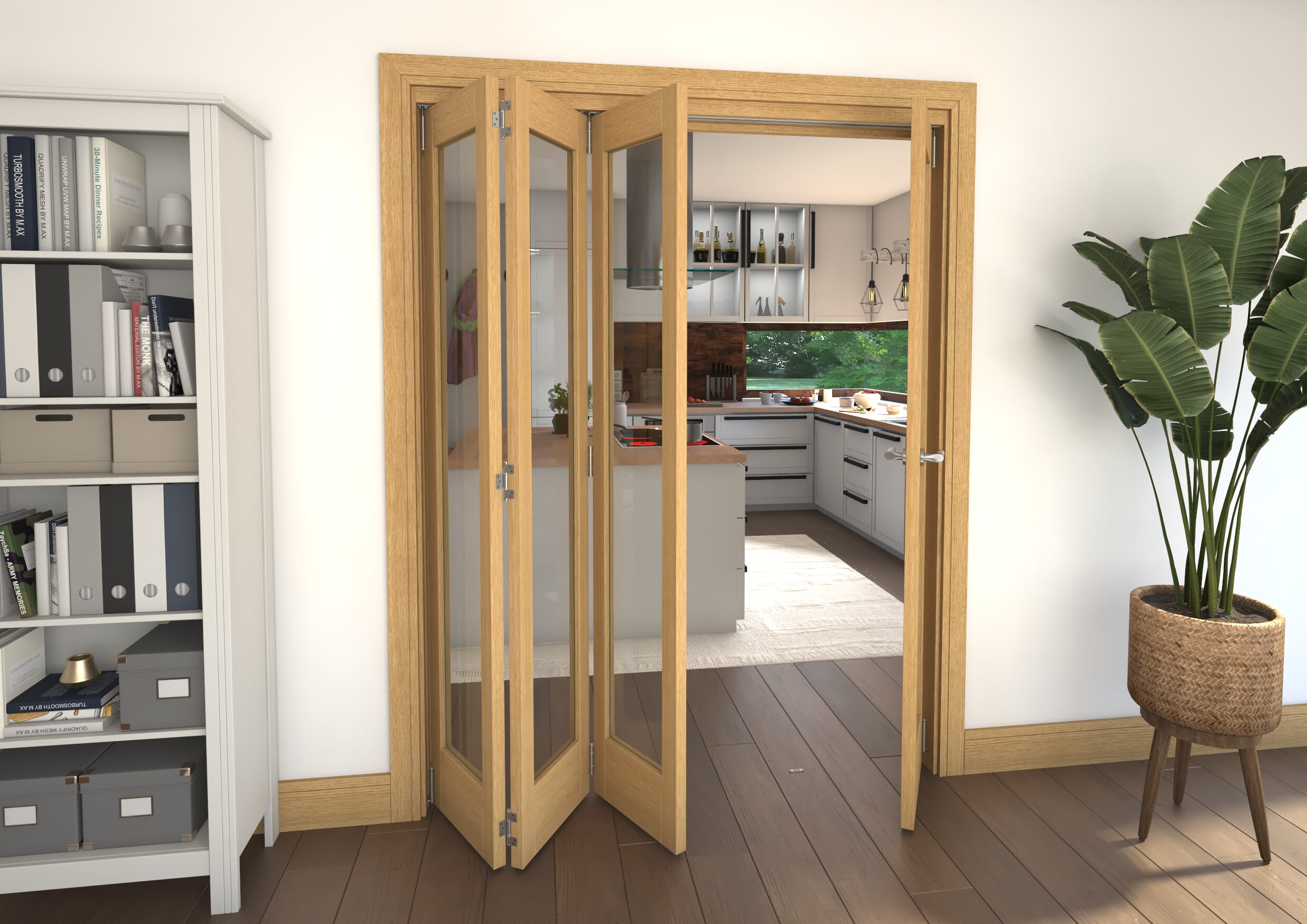 Glazed Oak 4 Door Roomfold Grande (3 + 1 x 381mm Doors)