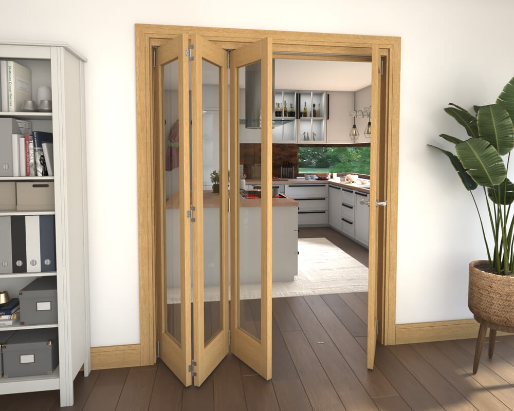 Glazed Oak 4 Door Roomfold Grande (3 + 1 x 381mm Doors)