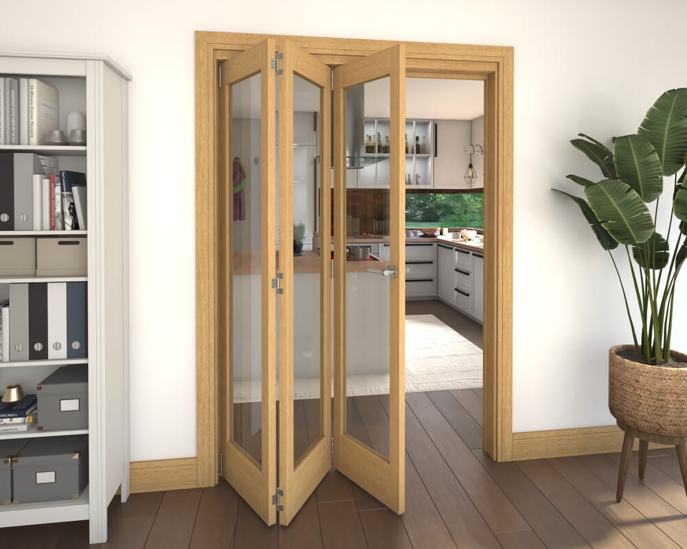 Glazed Oak 3 Door Roomfold Grande (3 + 0 x 457mm Doors)