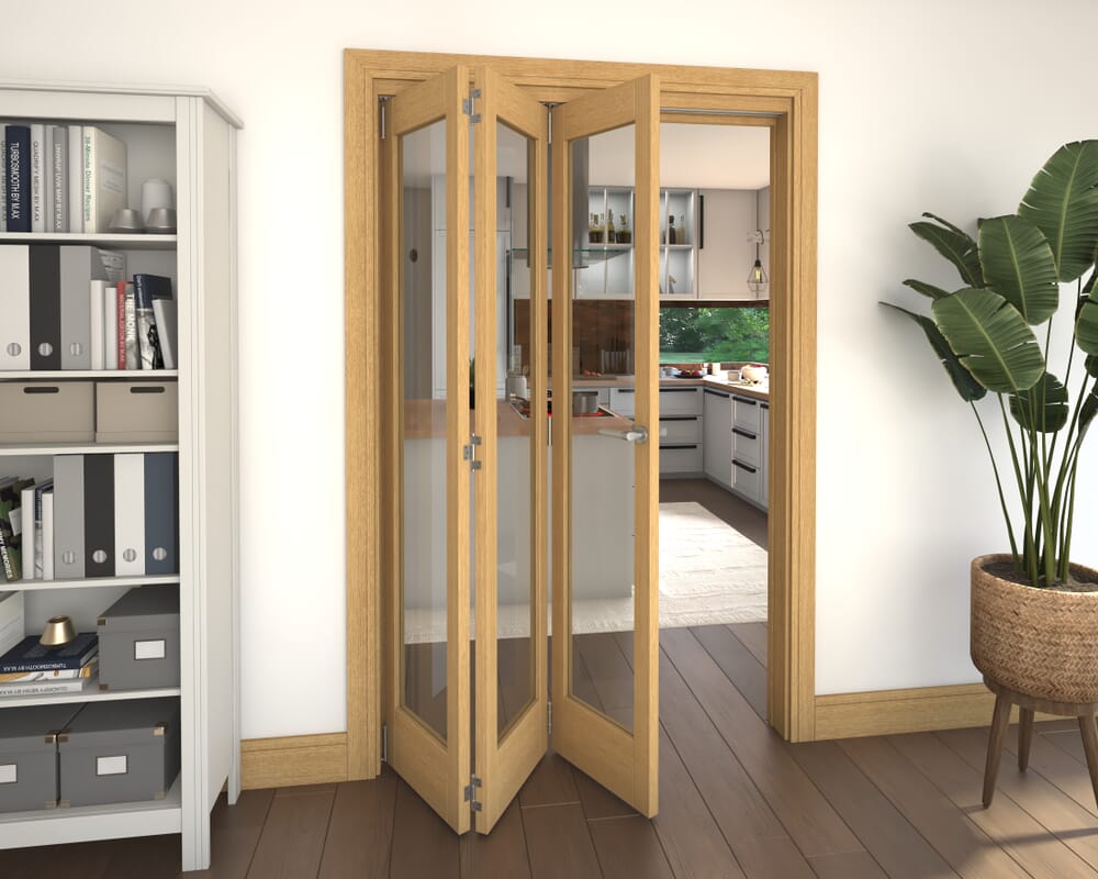 Glazed Oak 3 Door Roomfold Grande (3 + 0 x 419mm Doors)