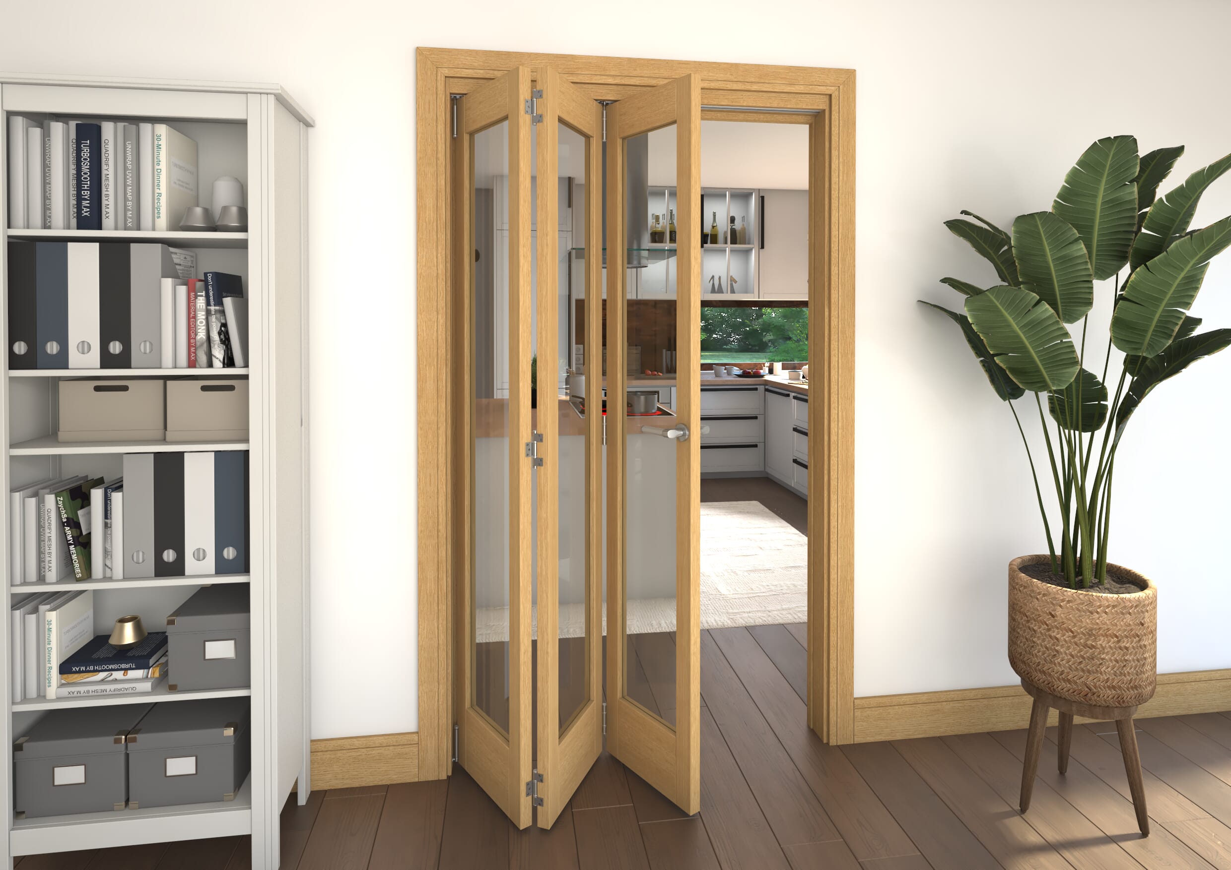 Glazed Oak 3 Door Roomfold Grande (3 + 0 x 381mm Doors)