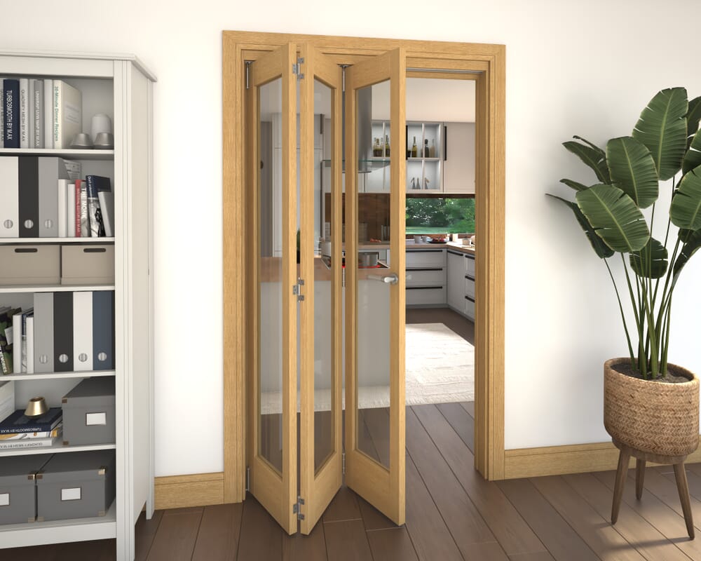 Glazed Oak 3 Door Roomfold Grande (3 + 0 x 381mm Doors)