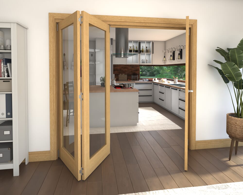 Glazed Oak 3 Door Roomfold Grande (2 + 1 x 686mm Doors)