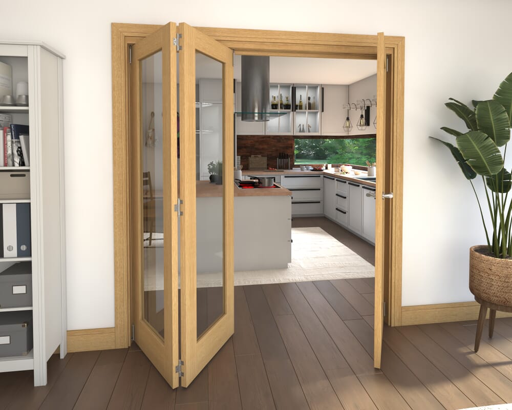 Glazed Oak 3 Door Roomfold Grande (2 + 1 x 610mm Doors)