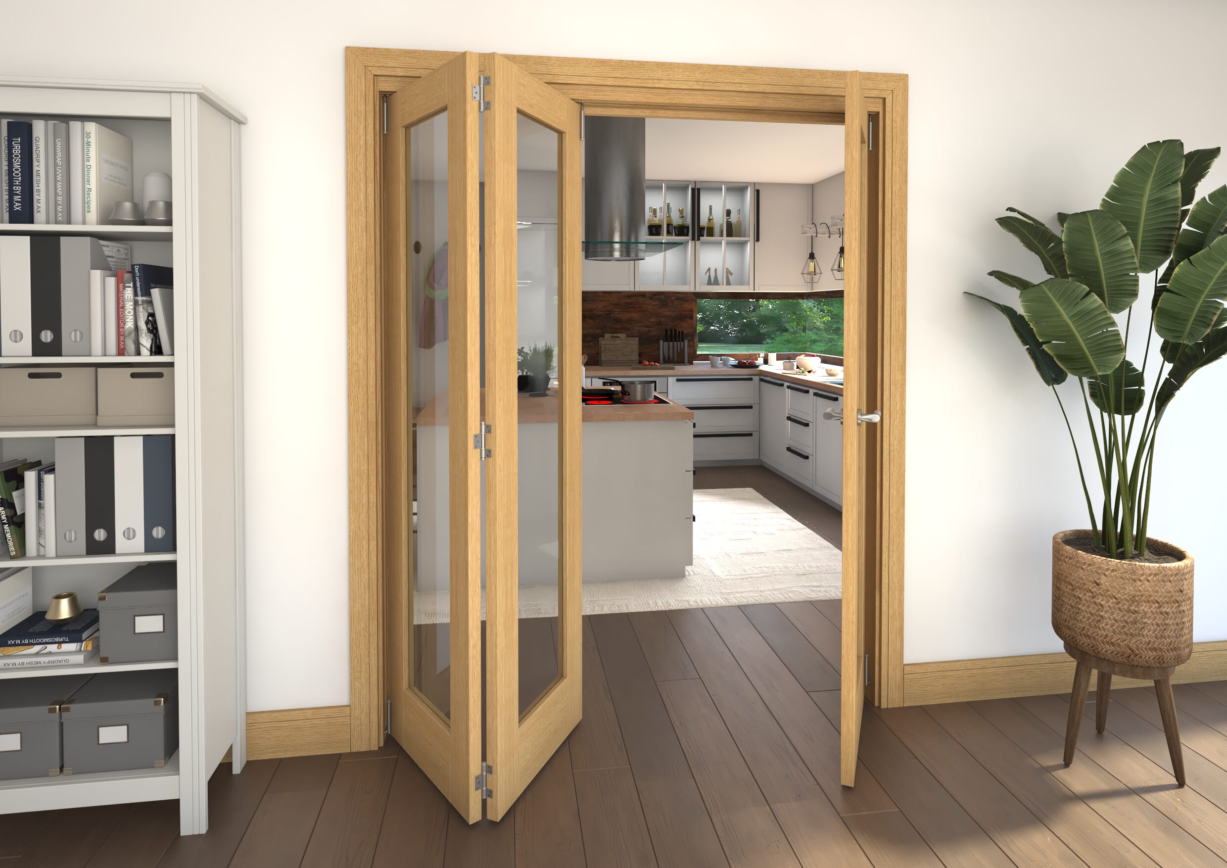Glazed Oak 3 Door Roomfold Grande (2 + 1 x 533mm Doors)