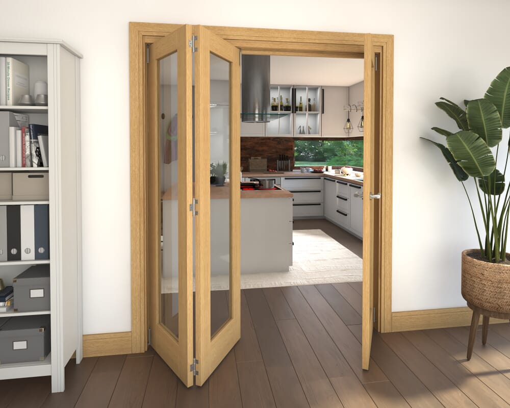 Glazed Oak 3 Door Roomfold Grande (2 + 1 x 533mm Doors)