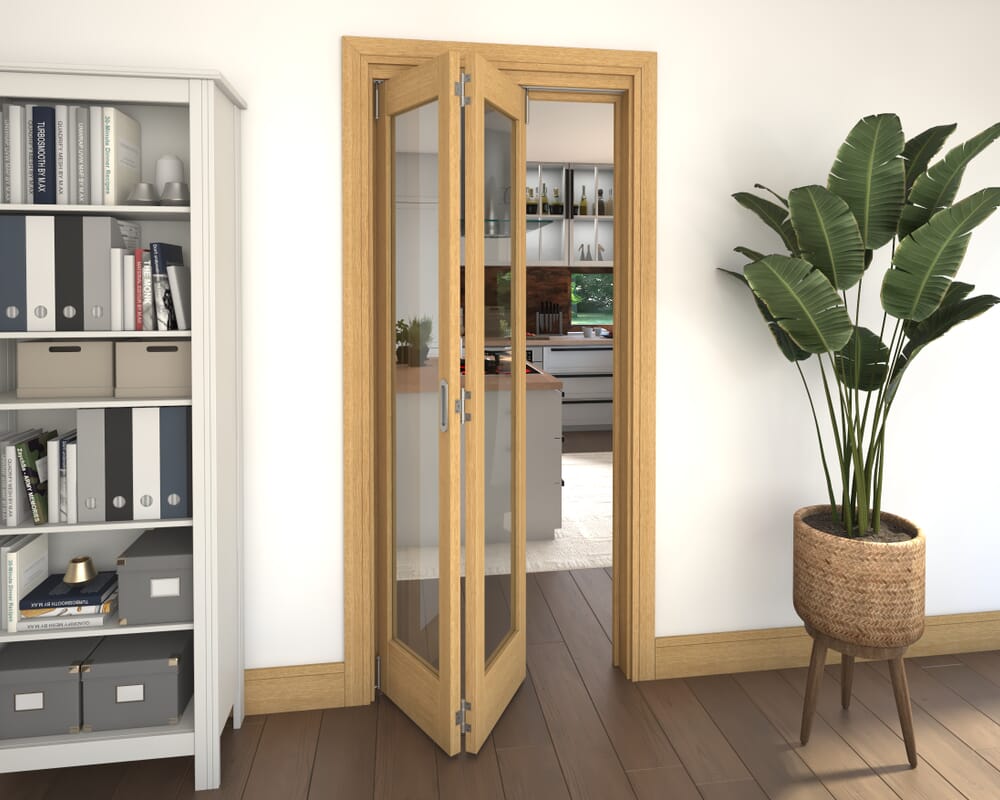 Glazed Oak 2 Door Roomfold Grande (2 + 0 x 419mm Doors)