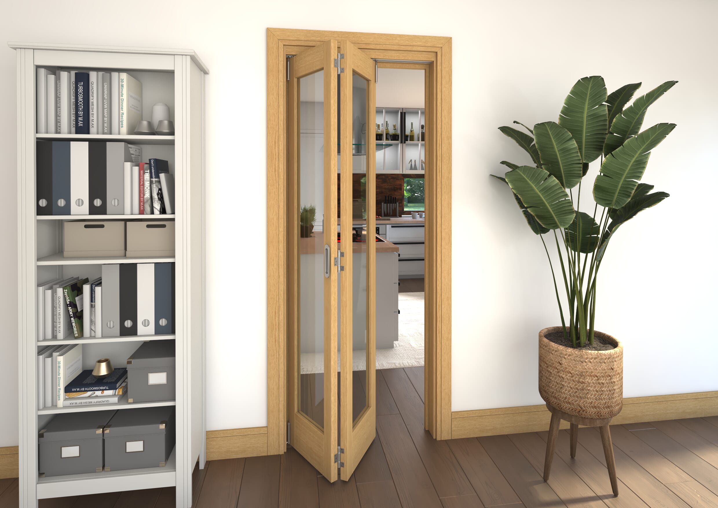 Glazed Oak 2 Door Roomfold Grande (2 + 0 x 381mm Doors)
