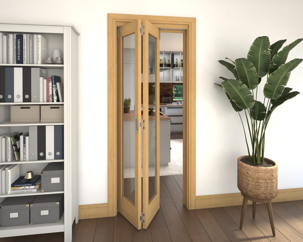 Glazed Oak 2 Door Roomfold Grande (2 + 0 x 381mm Doors)