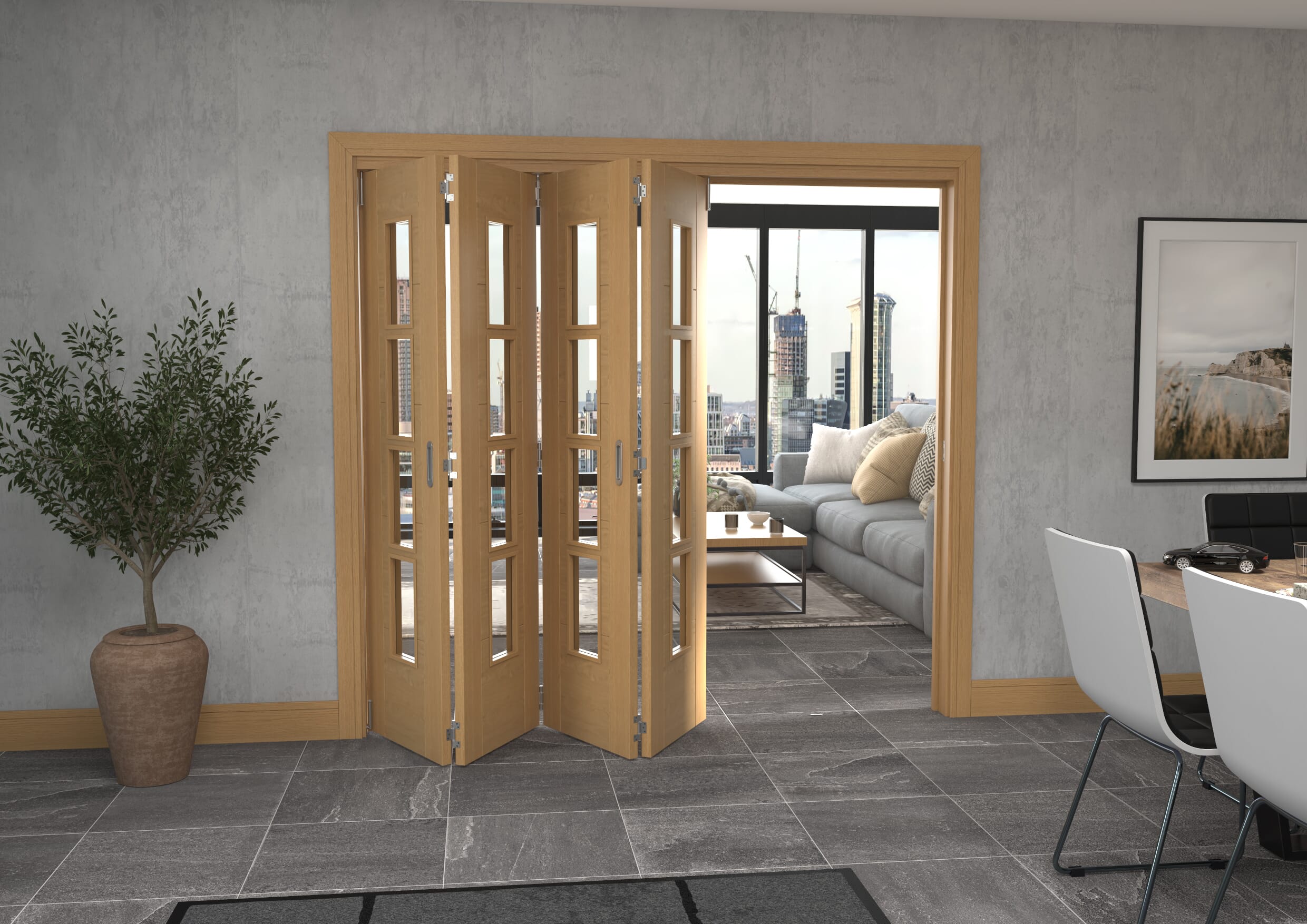 Iseo Oak 4 Light Clear 4 Door Roomfold Grande (4 + 0 x 533mm Doors)