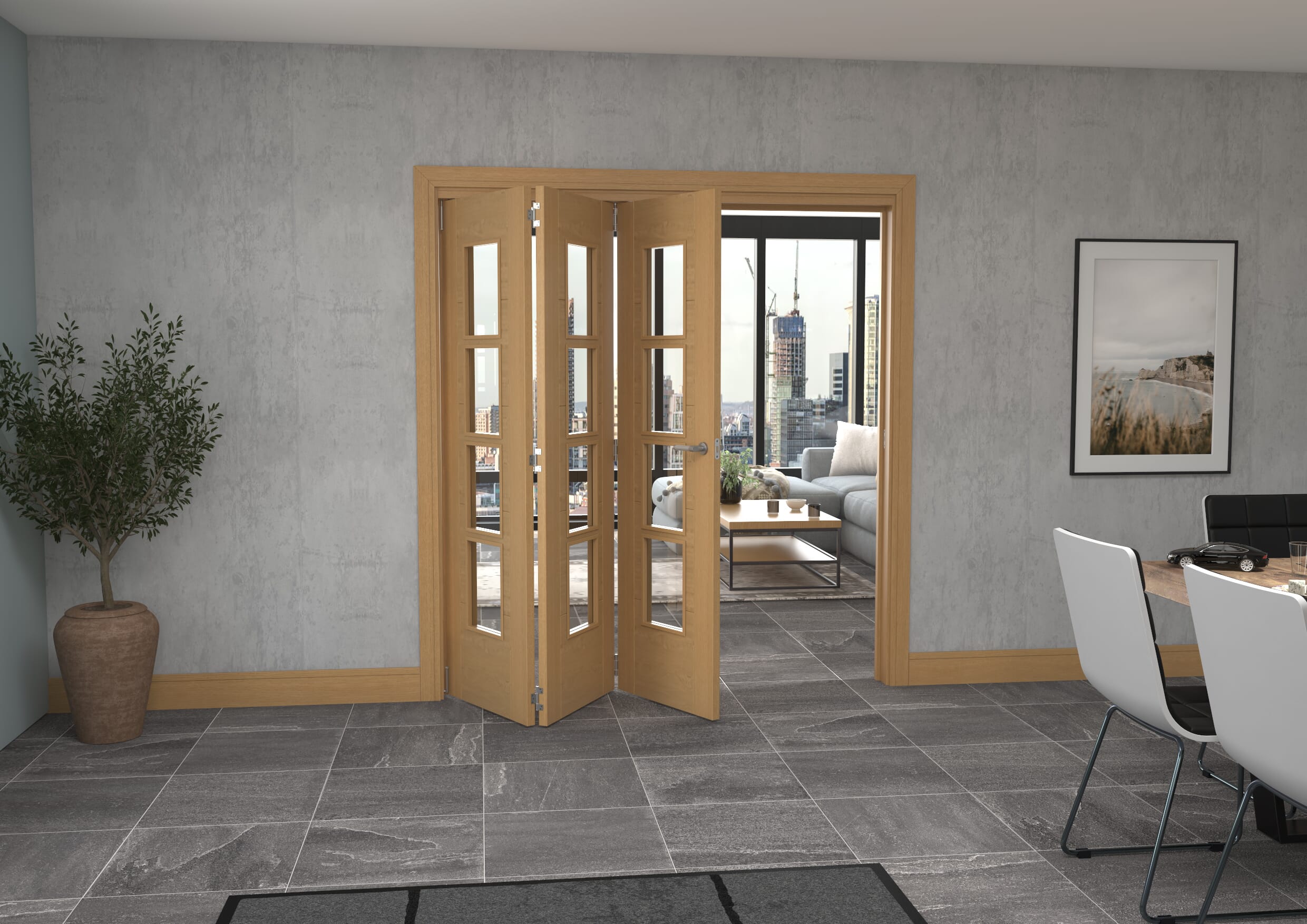 Iseo Oak 4 Light Clear 3 Door Roomfold Grande (3 + 0 x 610mm Doors)