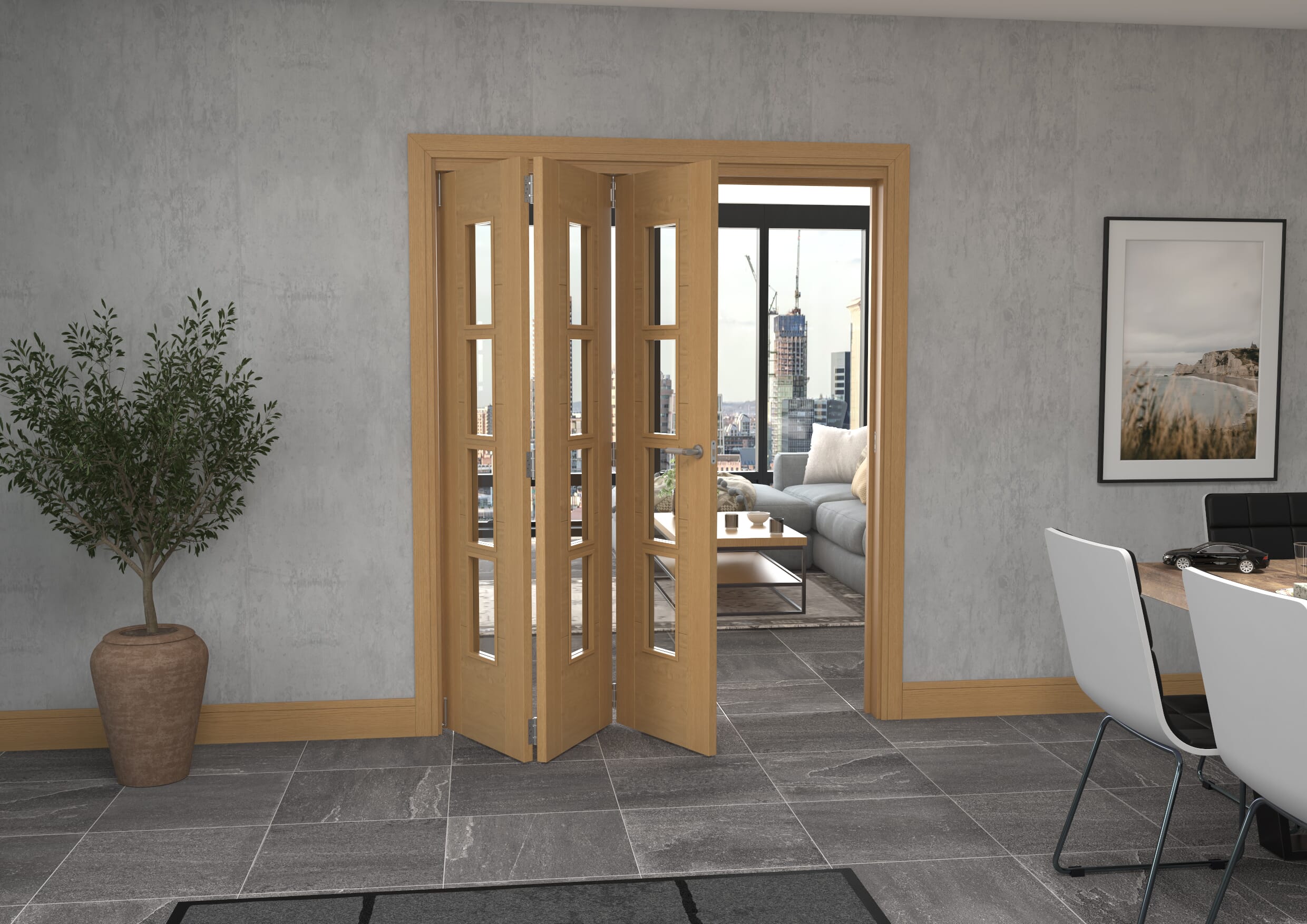 Iseo Oak 4 Light Clear 3 Door Roomfold Grande (3 + 0 x 533mm Doors)