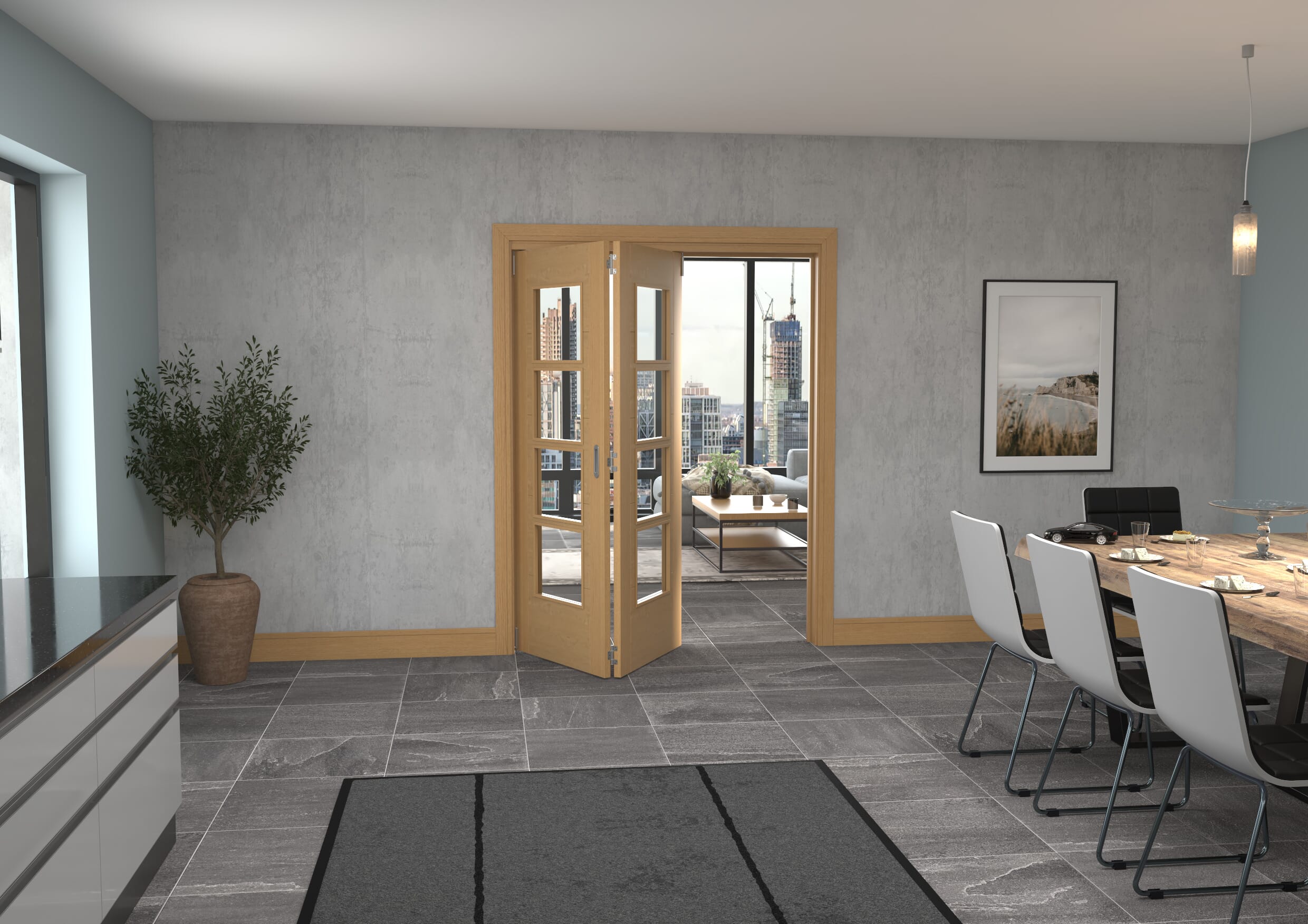 Iseo Oak 4 Light Clear 2 Door Roomfold Grande (2 + 0 x 762mm Doors)