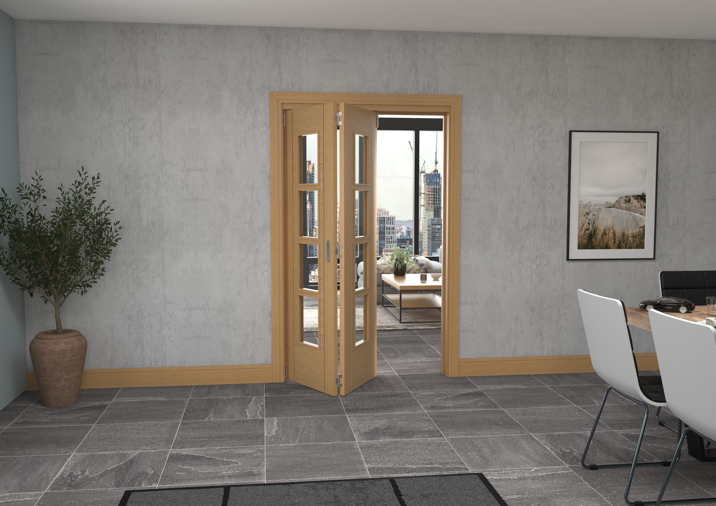 Iseo Oak 4 Light Clear 2 Door Roomfold Grande (2 + 0 x 610mm Doors)