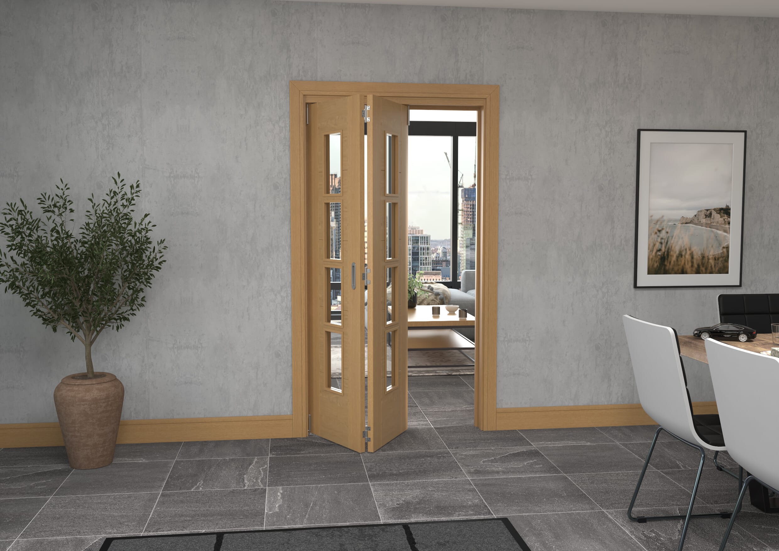 Iseo Oak 4 Light Clear 2 Door Roomfold Grande (2 + 0 x 533mm Doors)