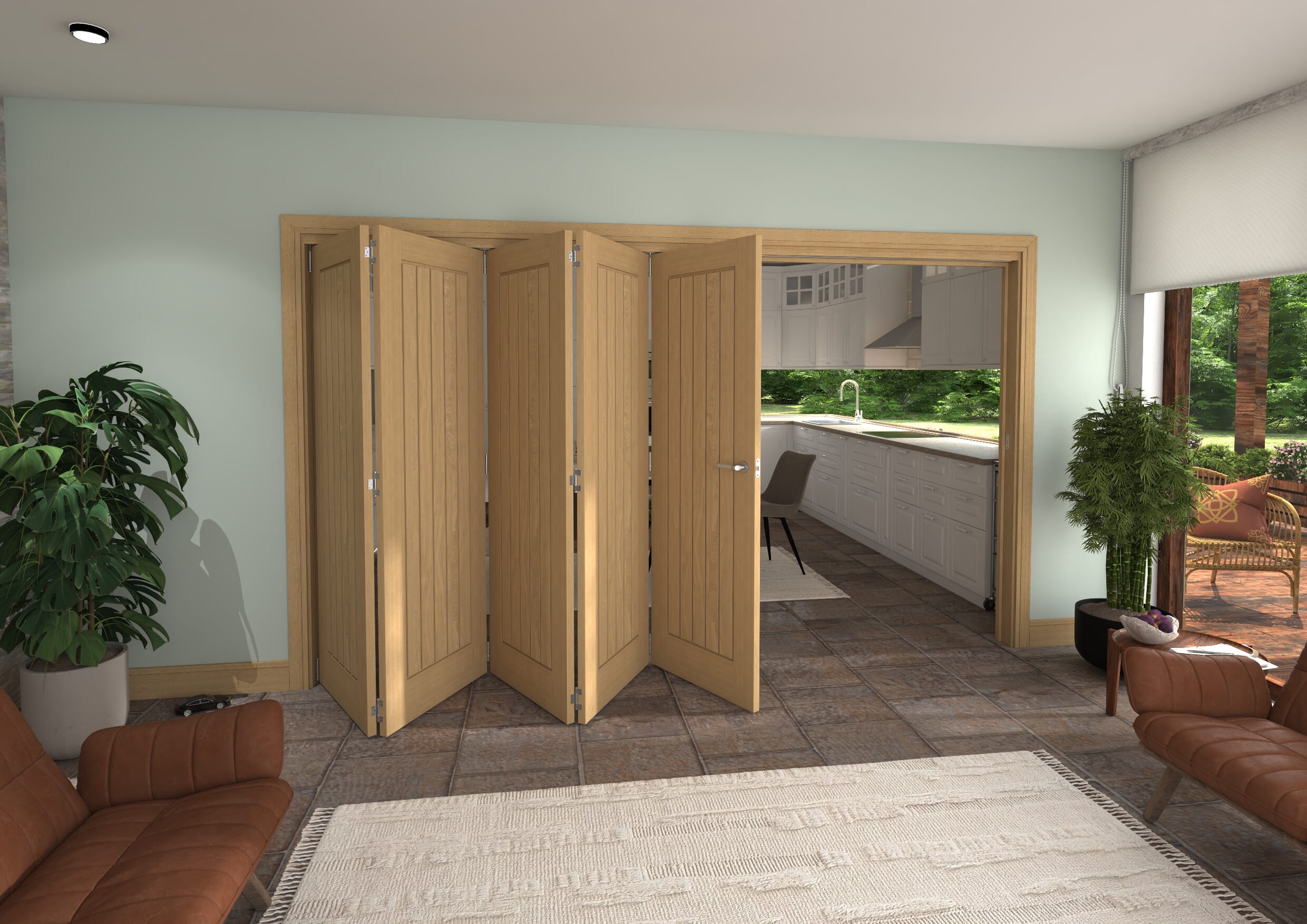 Prefinished Mexicano Oak 5 Door Roomfold Grande (5 + 0 x 686mm Doors)